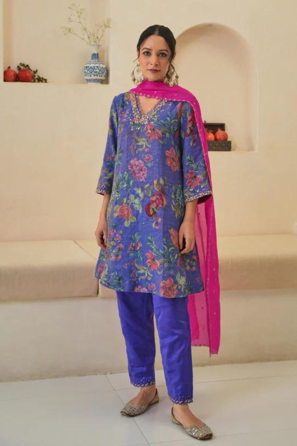 Fiza Short Tissue Kurta Set in Purple With Dupatta