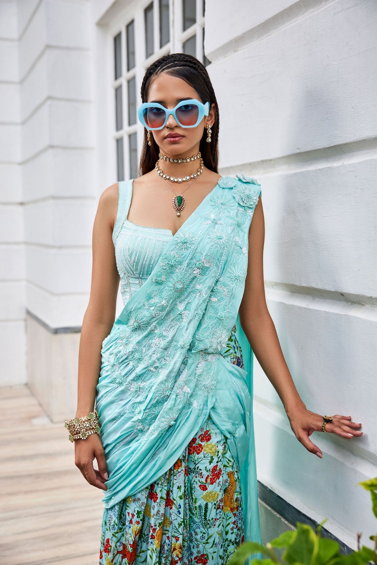 Sea Blue Shikargah Saree