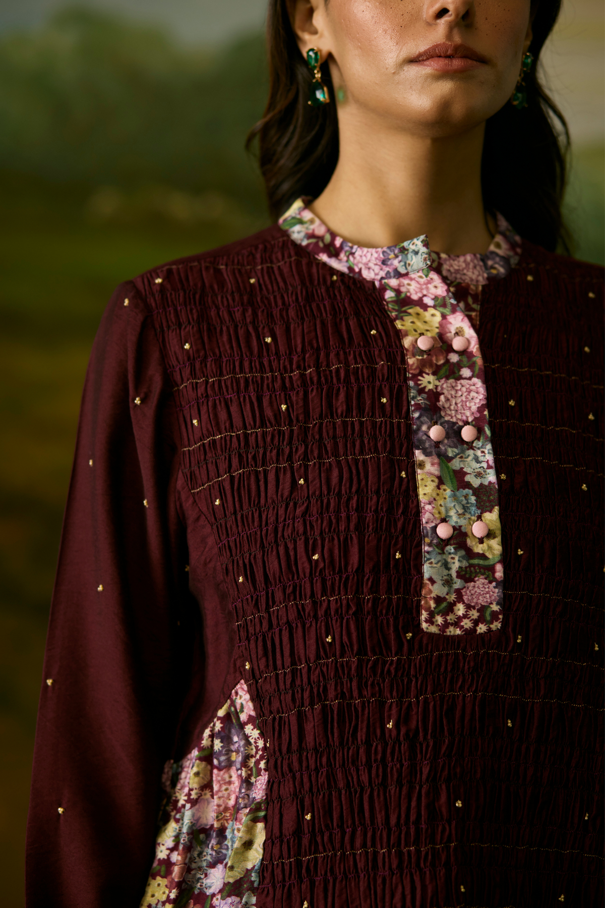 Crimson Smocked Top