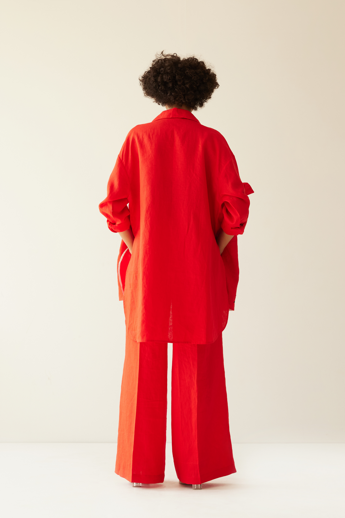 Red Linen Oversized Co-ord Set