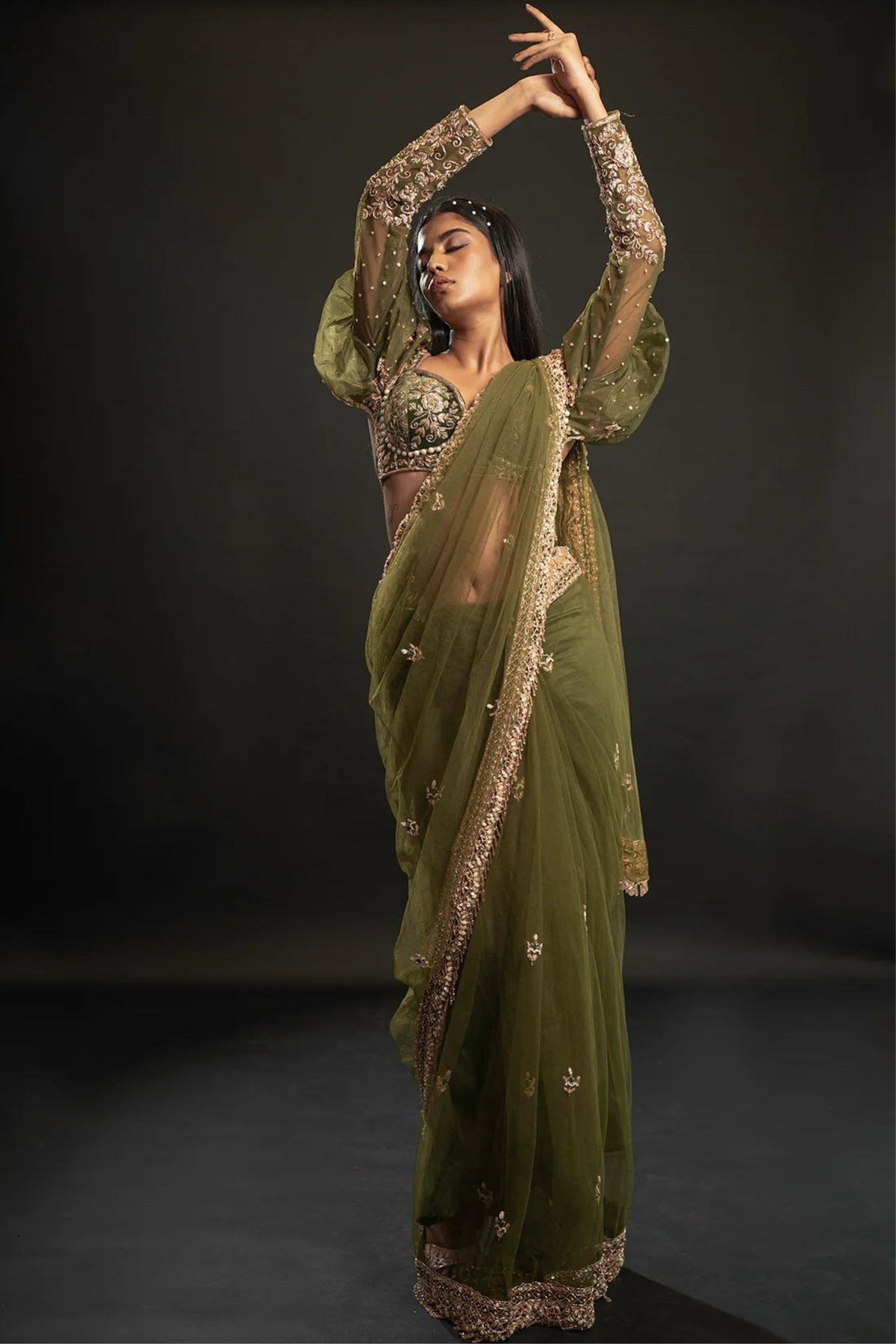 This Olive Green Saree