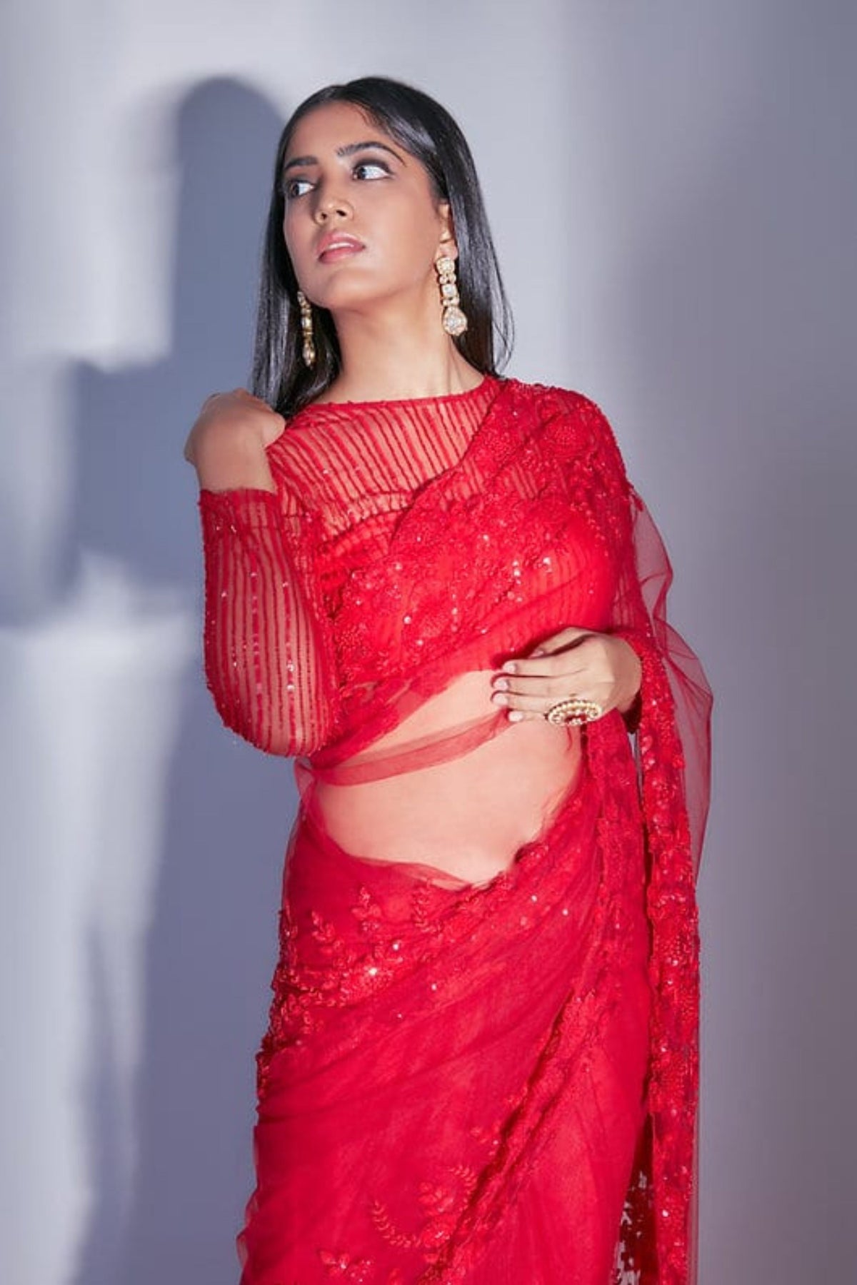 Red Floral Saree