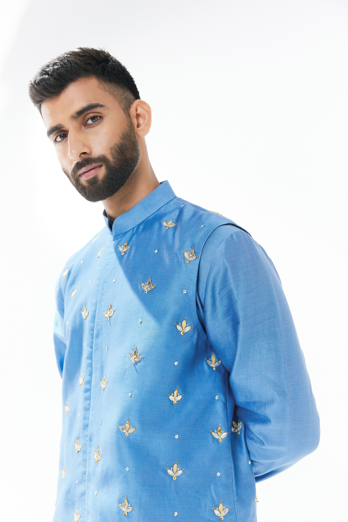 Cerulean Blue Nehru Jacket Set