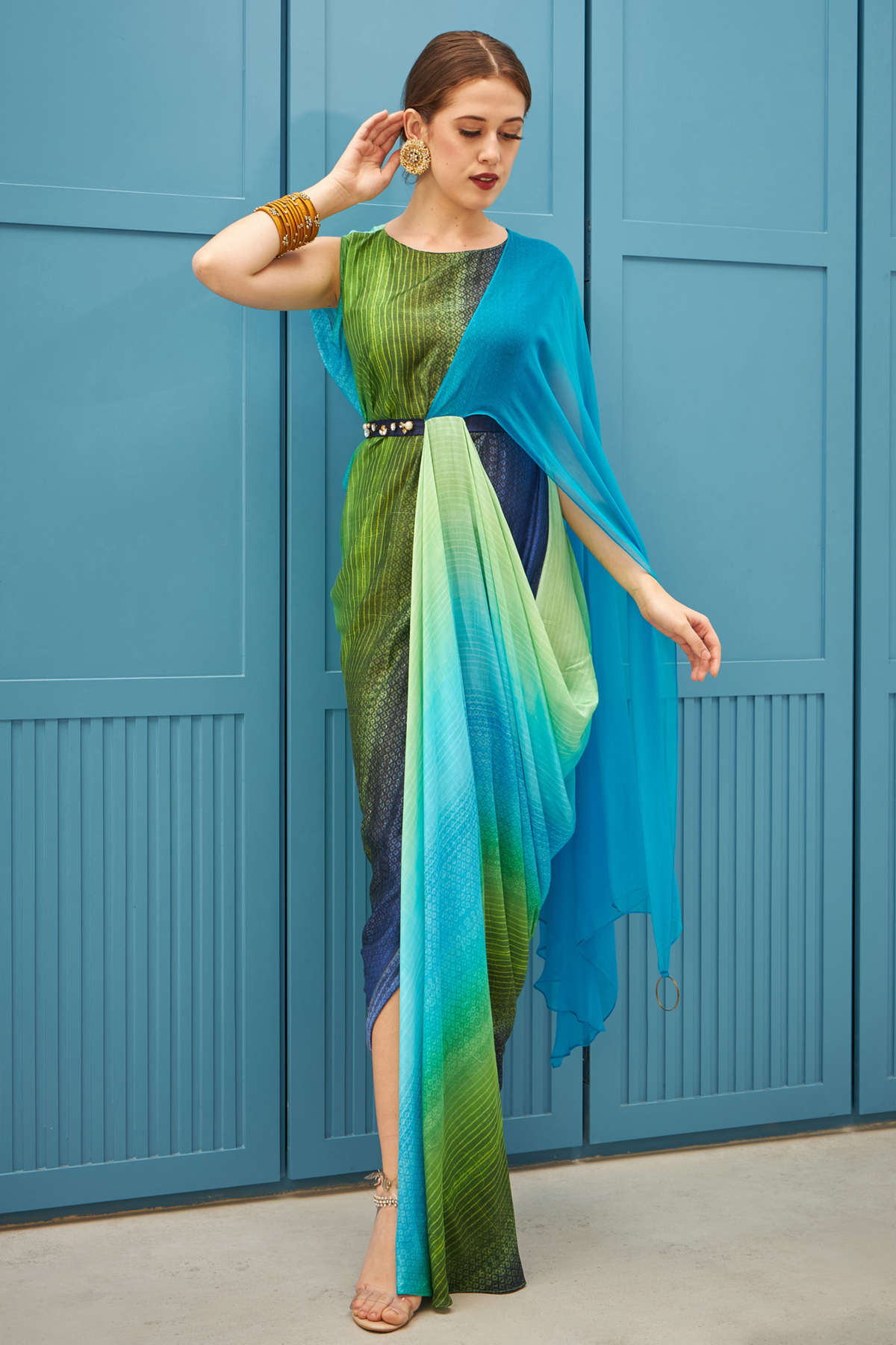 Draped Gown With Attached Belt