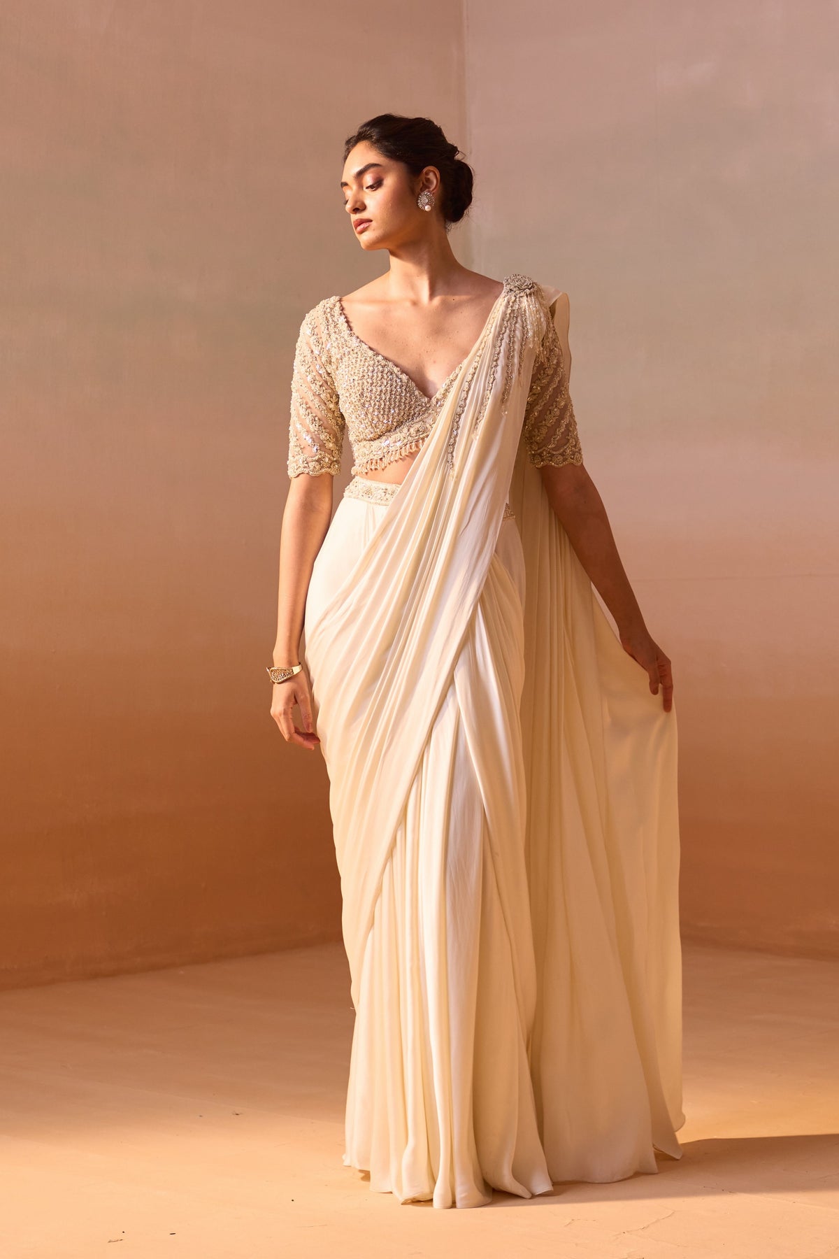 Ivory Draped Saree