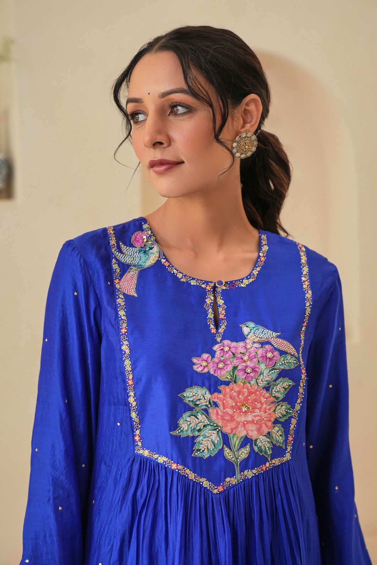 Jehan Gathered Kurta Set in Royal Blue