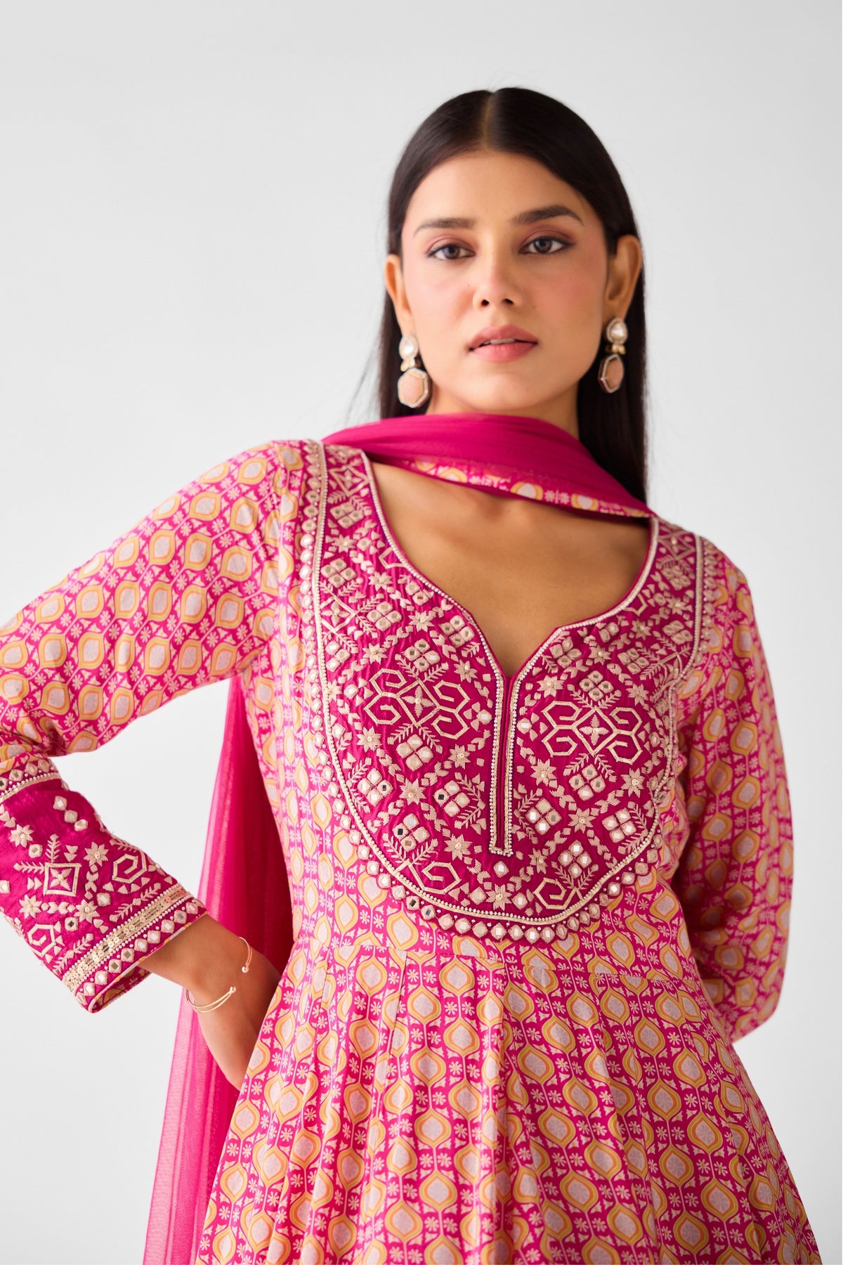 Rani Pink Chinon Anarkali Set