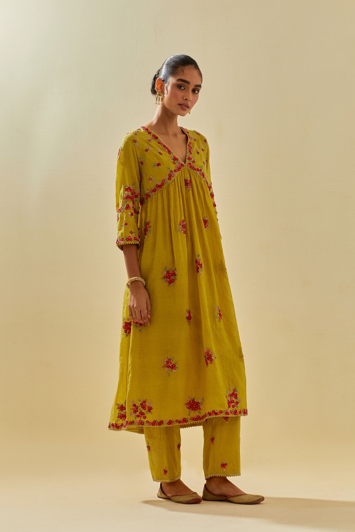 Yellow V Neck Kurta Set