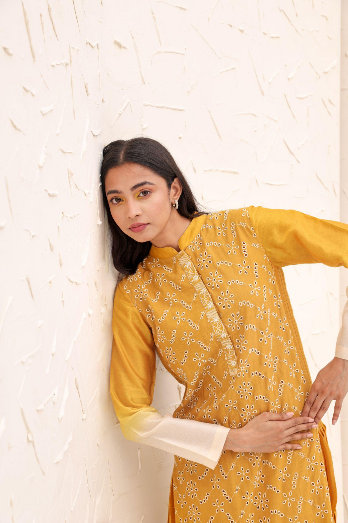 Yellow Grace Schiffli Kurta Set