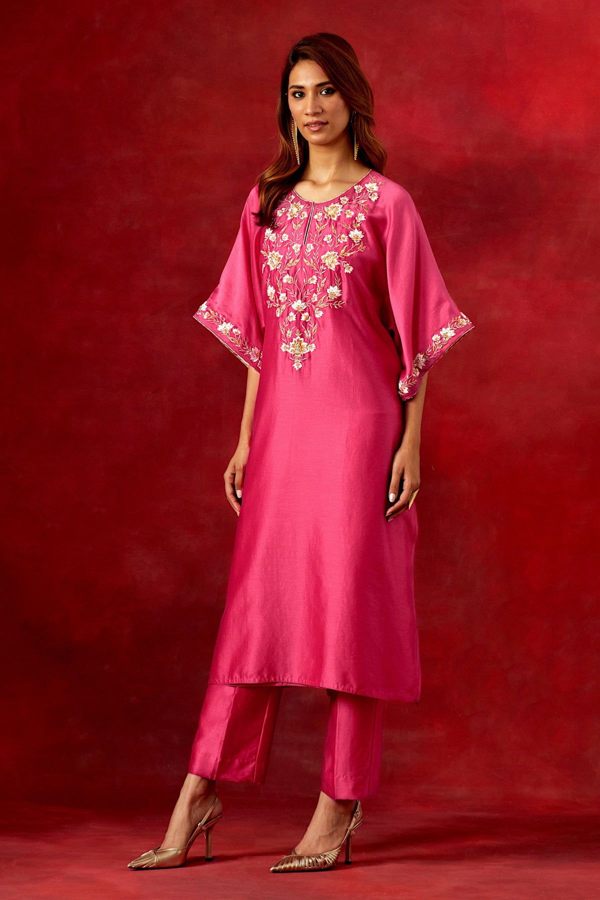 Fuchsia Embroidered Yoke Kurta Set