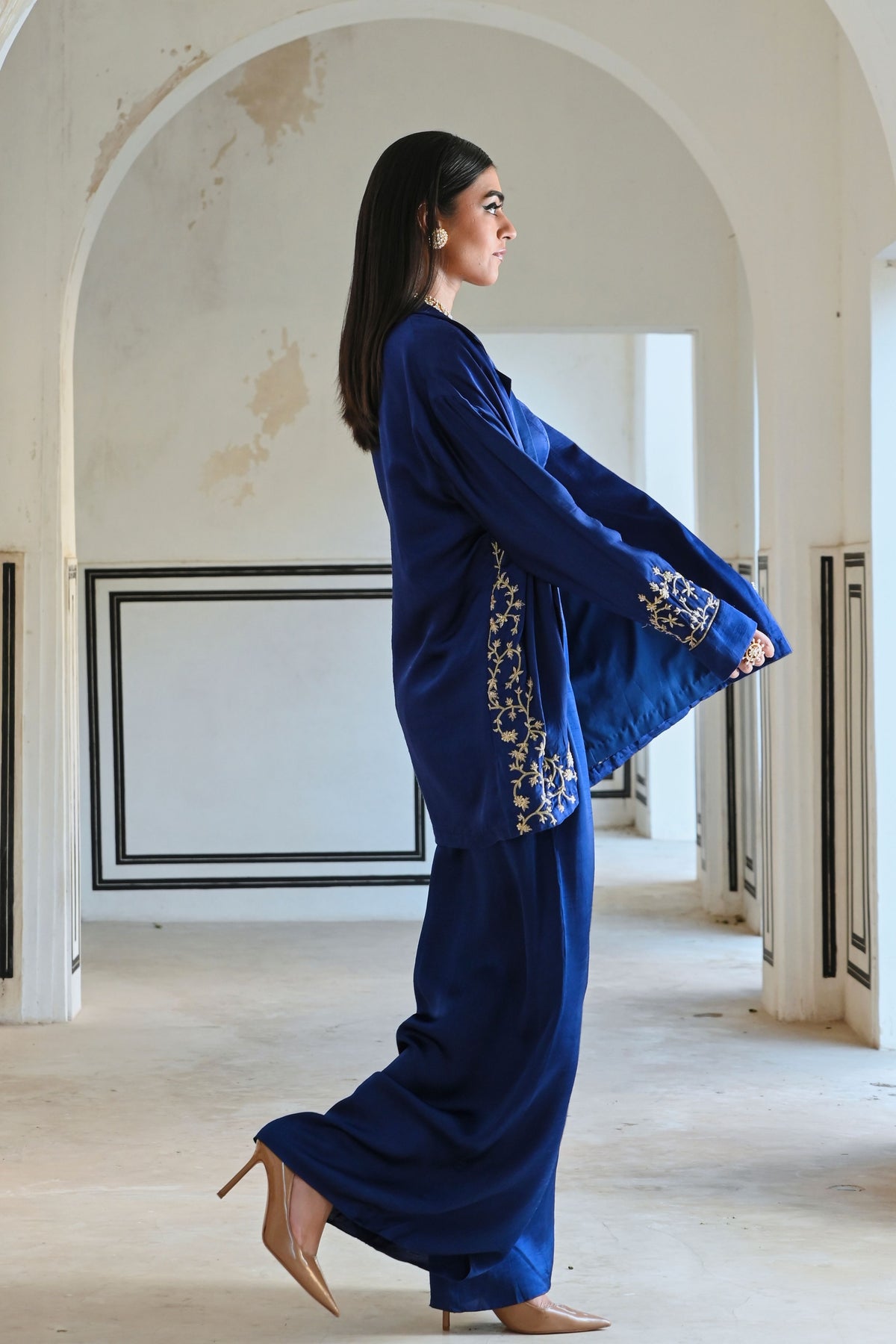 Royal Blue Embroidered Palazzo Set