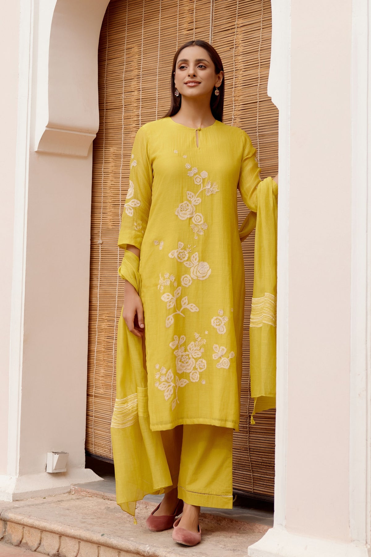 Citrine Floral Applique  Kurta Set