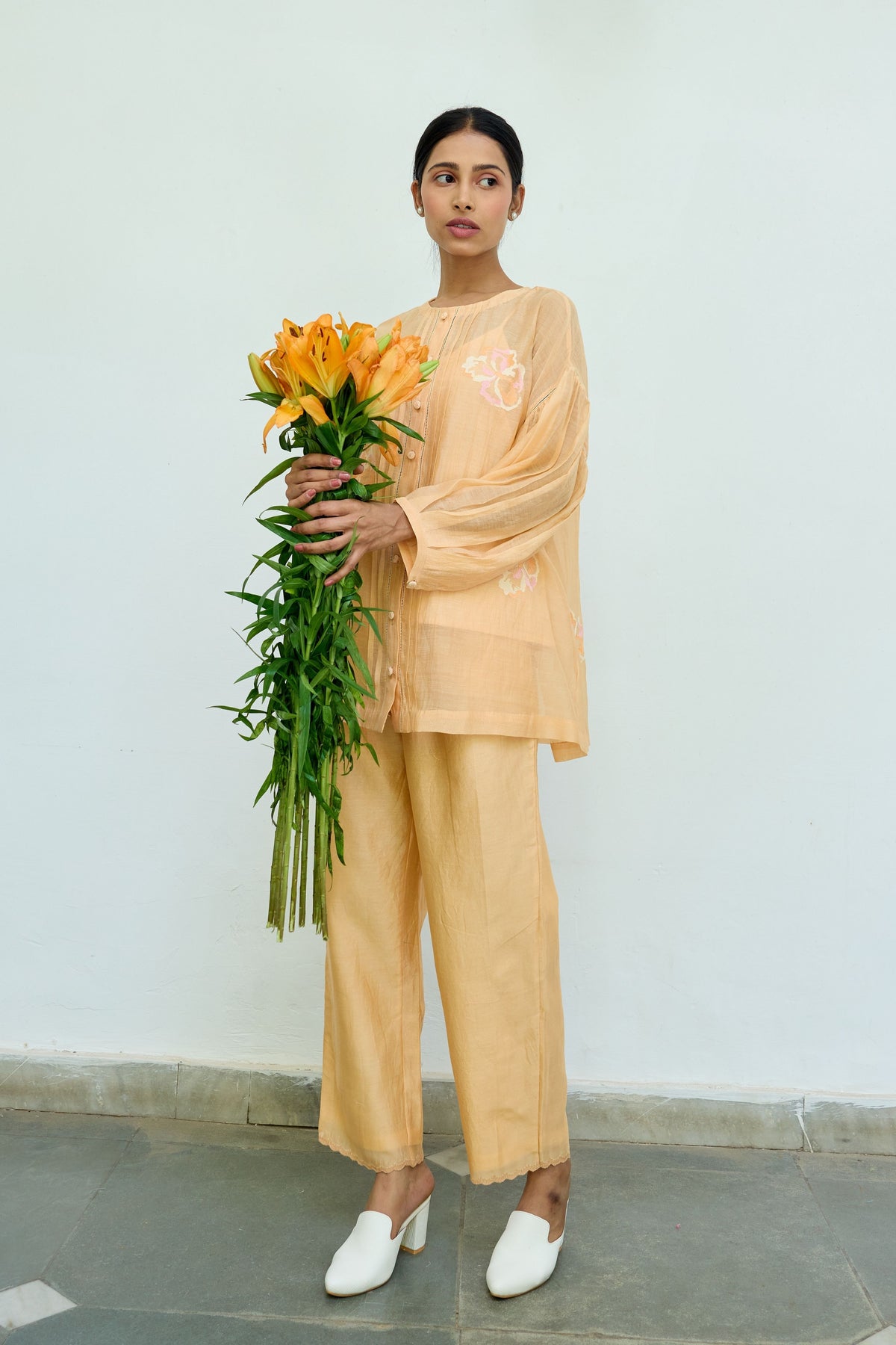 Hand Embroidered Yellow Chanderi Top