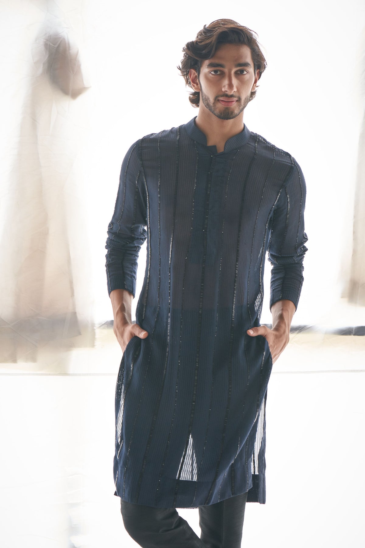 Blue Gicha Cutdana Kurta Set