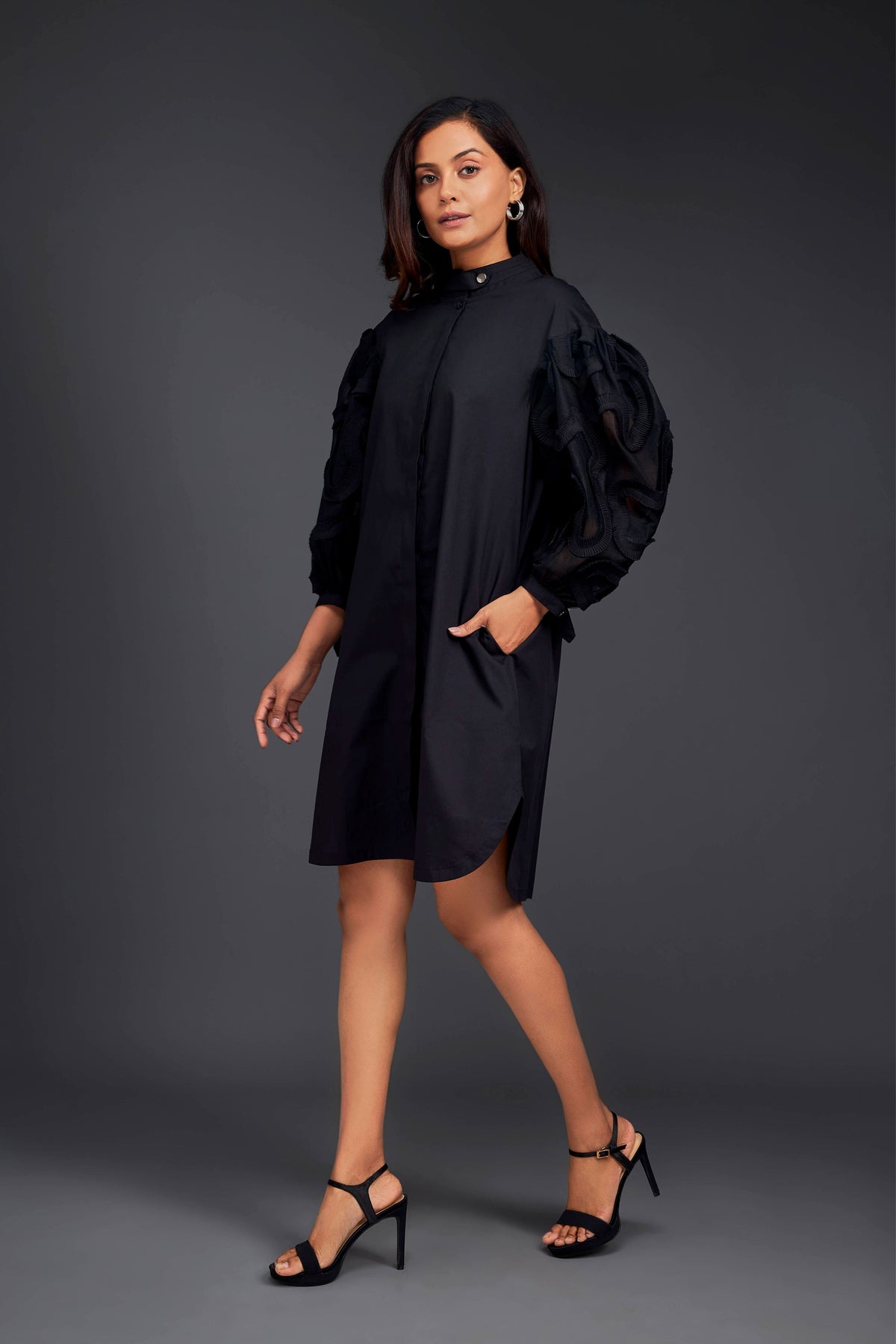 Black Pleated Shirt Dress