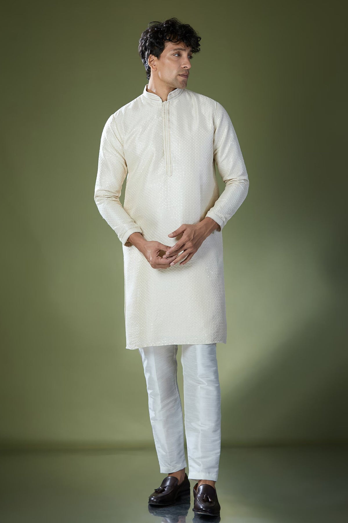 Almond Running Stitch Kurta Set