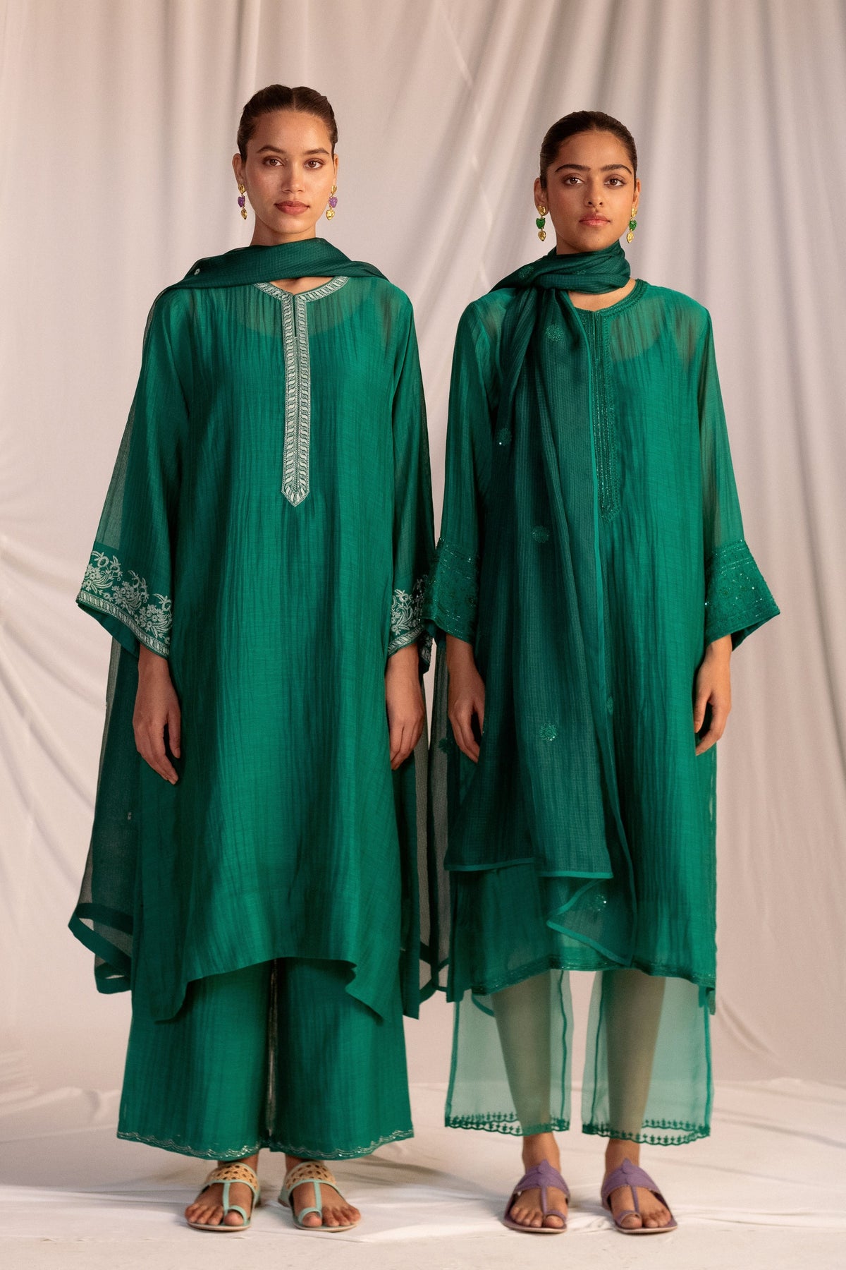 Green Embroidered Tunic &amp; Trouser Set