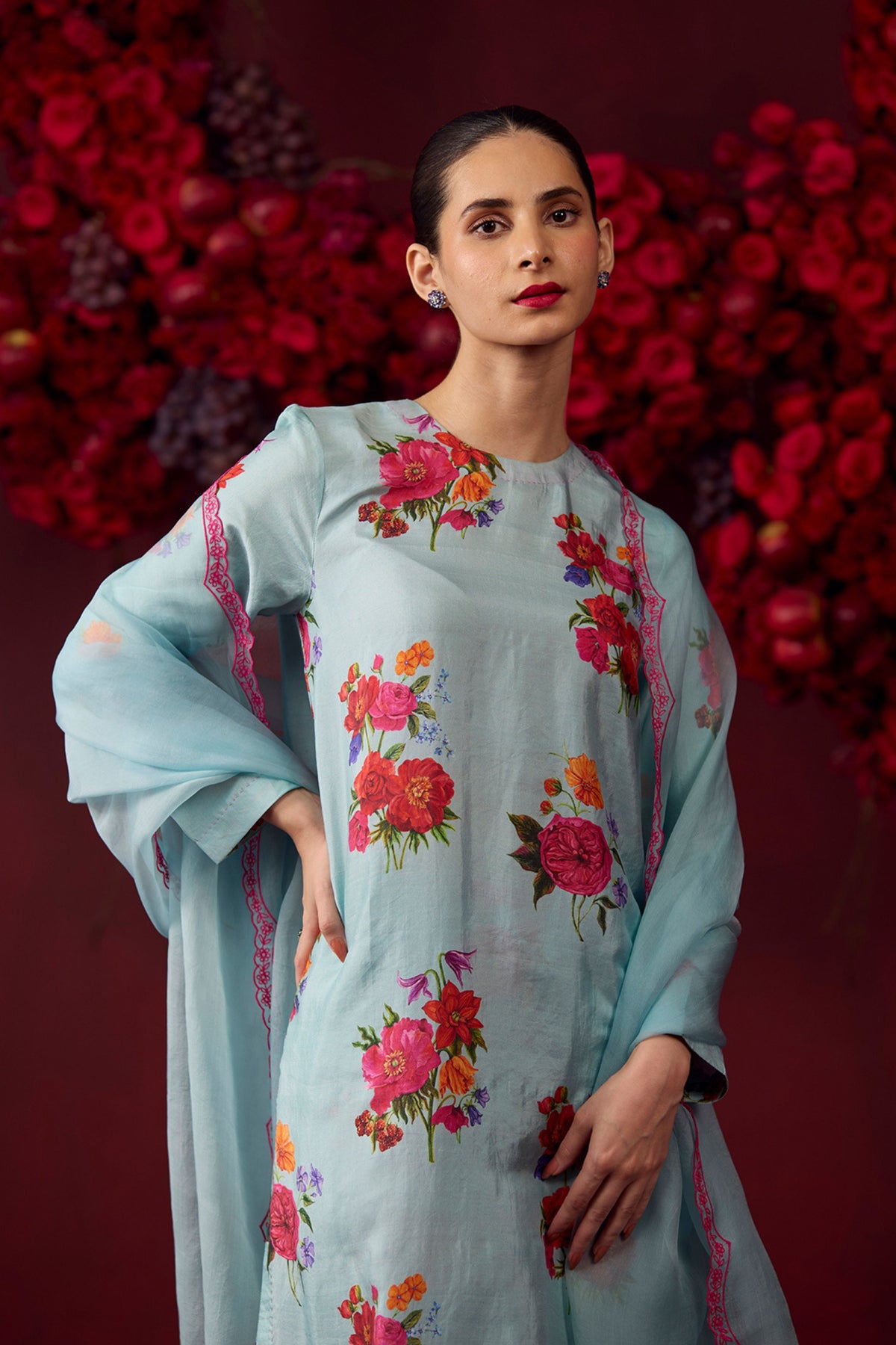 Enchanted Bloom Ice Blue Kurta Set