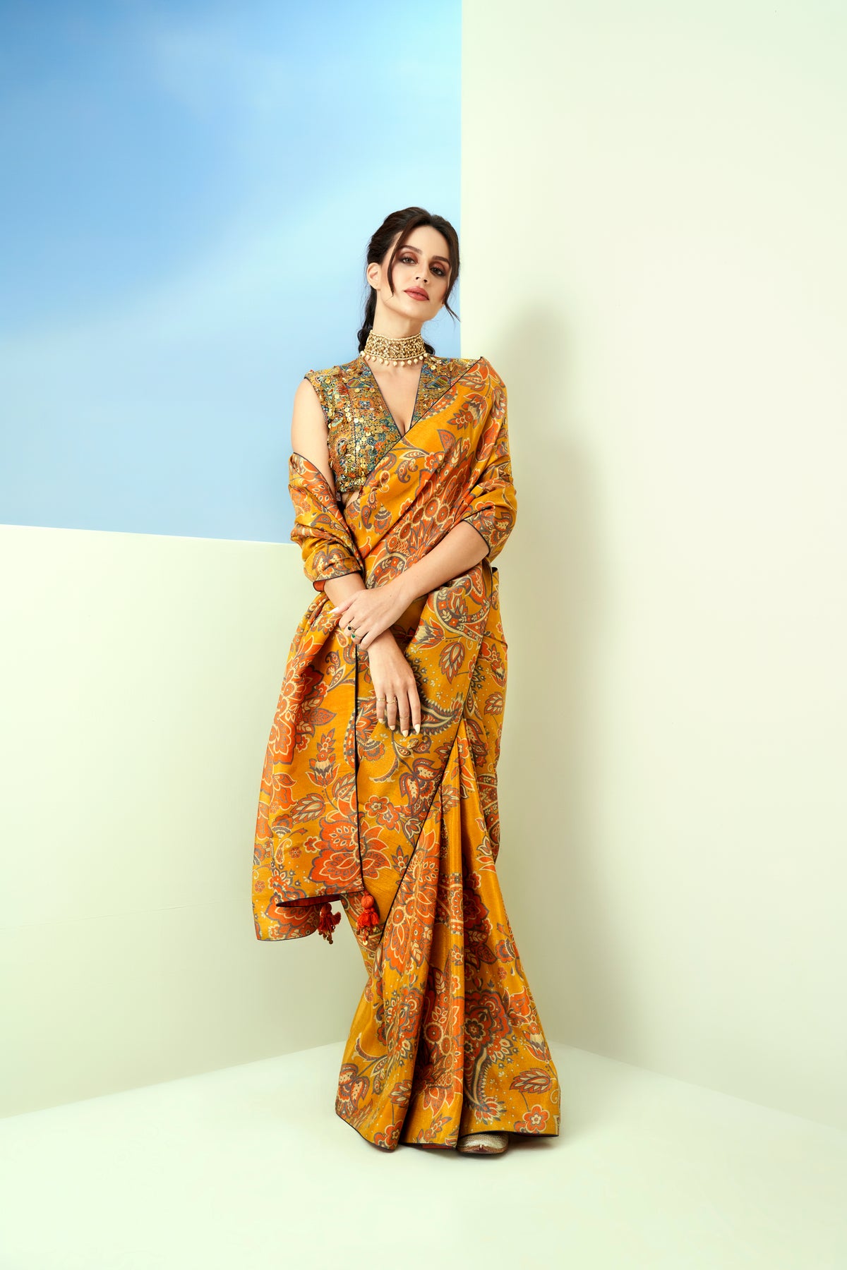 Yellow Printed Saree