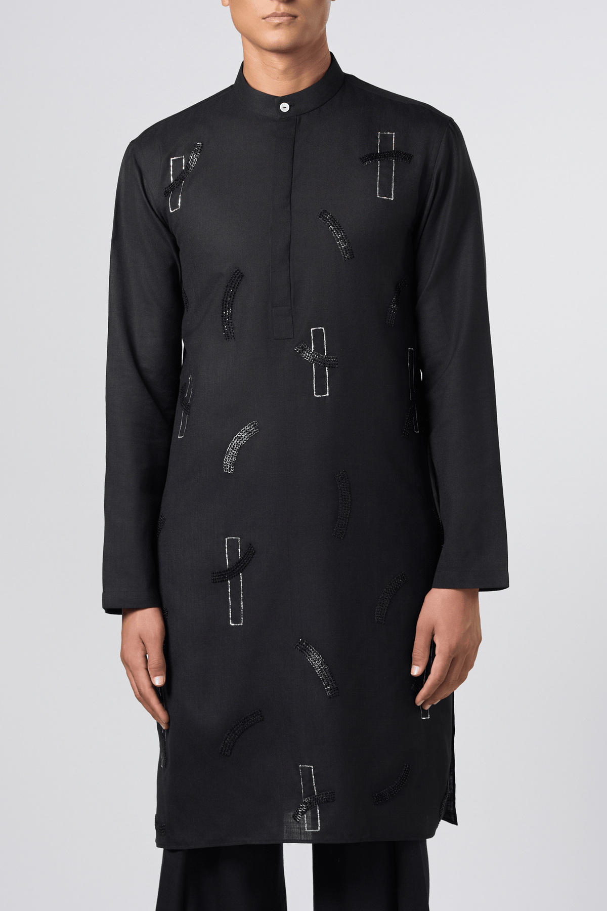 Stucco Embroidered Black Kurta