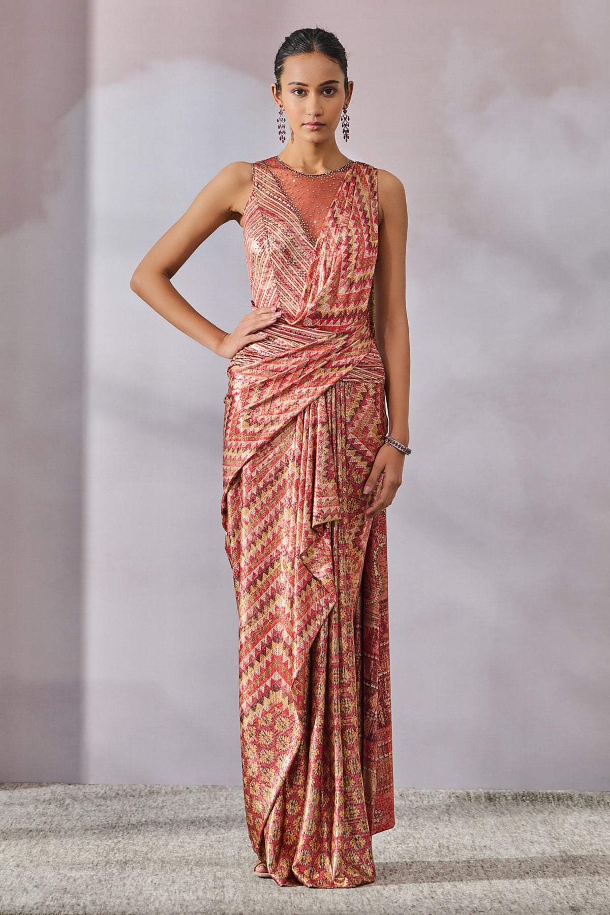 Abstract Geometric Print Concept Saree