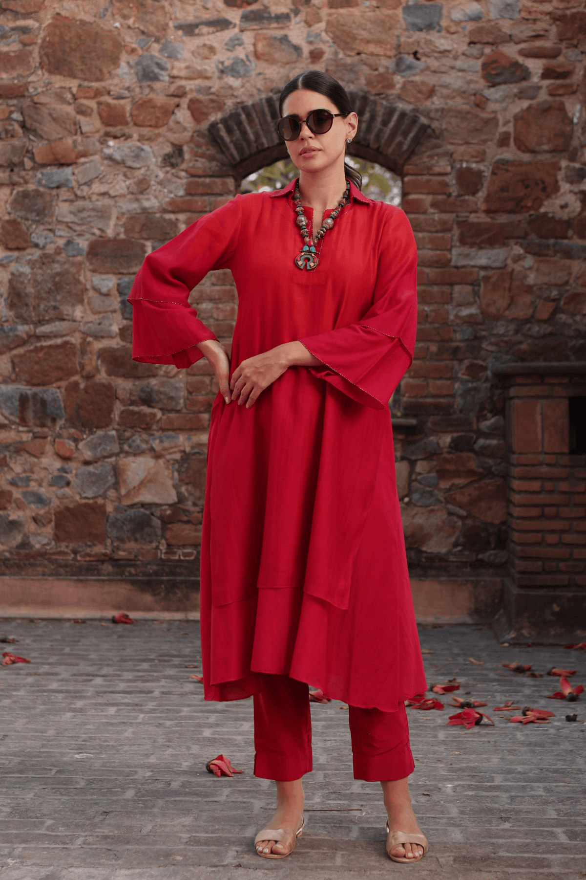 Orange Red Ombre Kurta And Pant