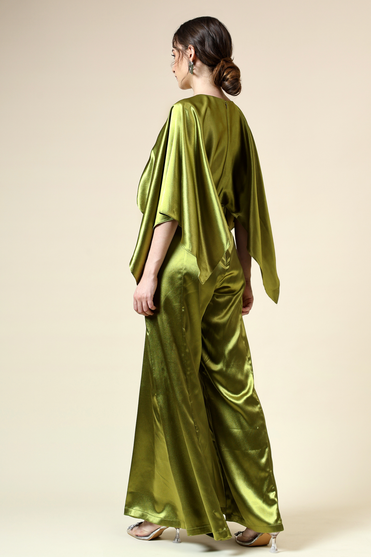 Metallic Green Jumpsuit With Crystallised Belt