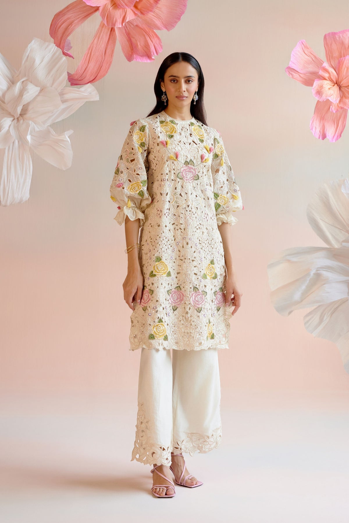 Ivory Floral Cutwork Kurta Set