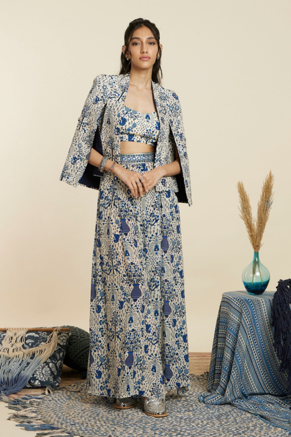 Safar Blue Jaal Print Noor Jacket Set