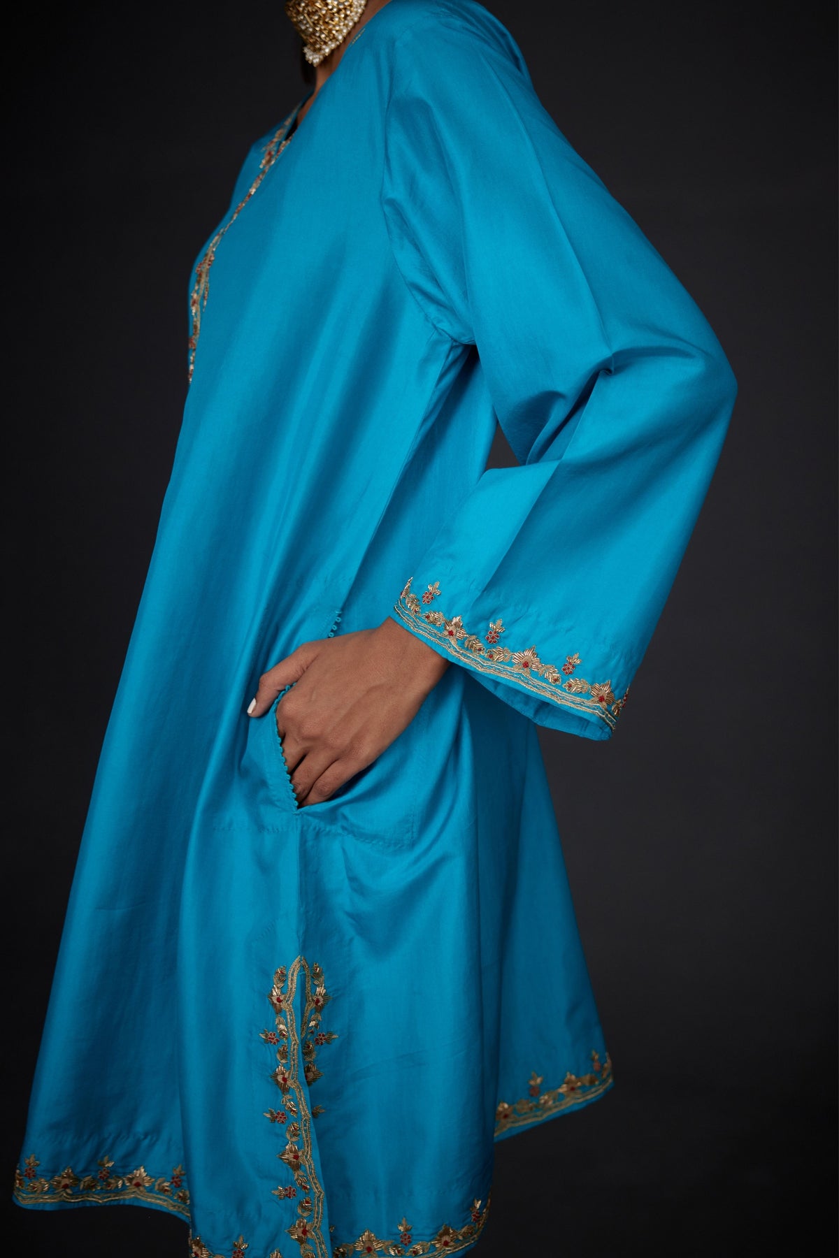 Turquoise Embroidered Tunic With Trouser