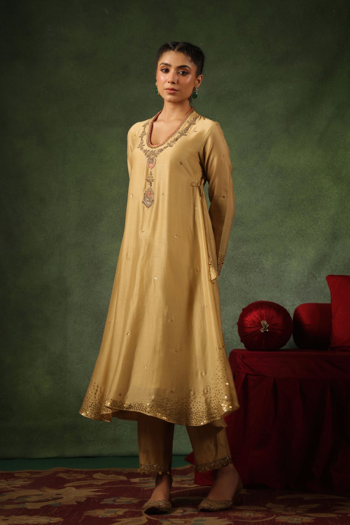 Beige Paan Buta Kurta Set