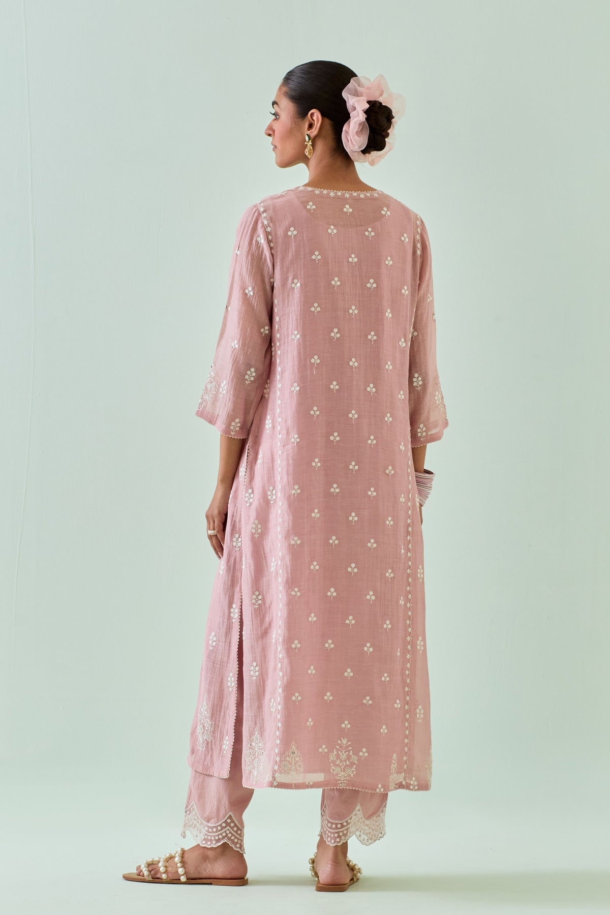 Pink Scalloped Straight Kurta Set