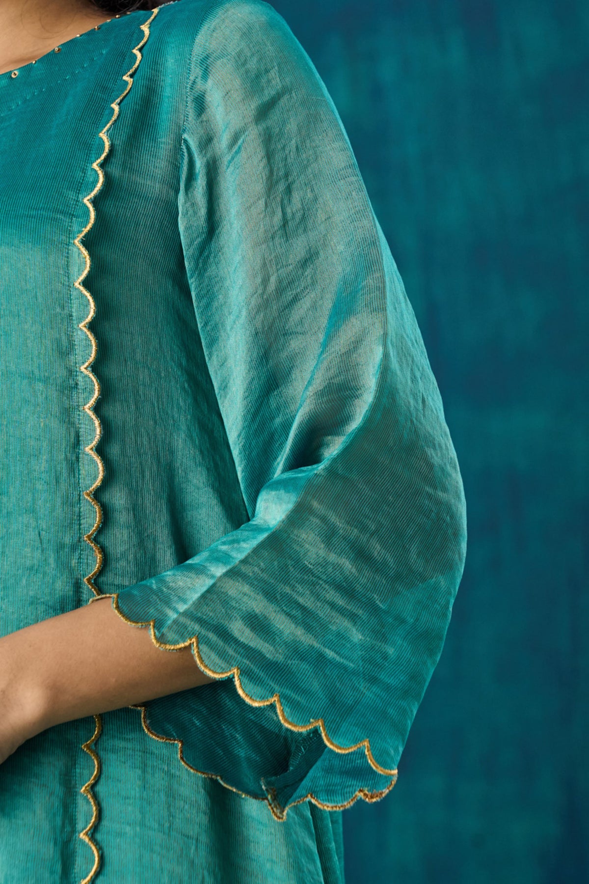 Teal Zari Stripe Kurta Sets