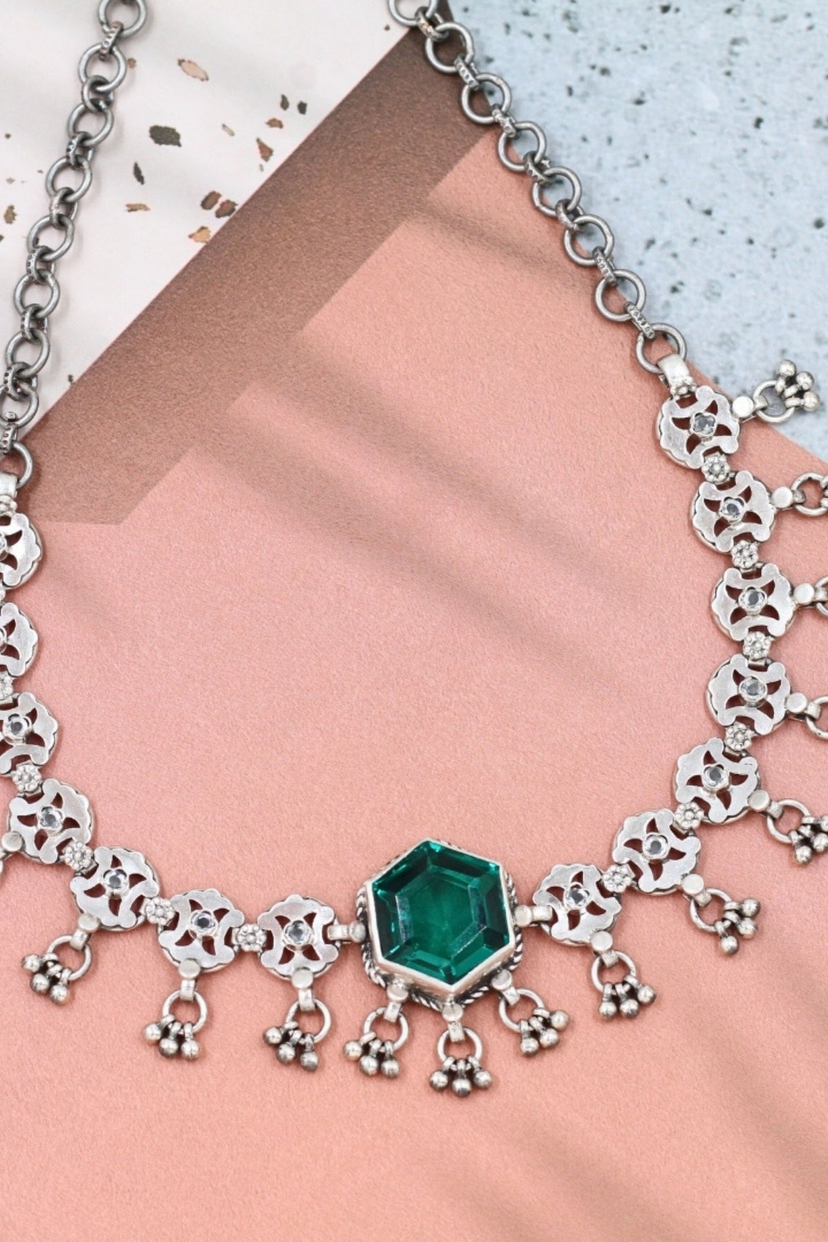 Silver Emerald Necklace