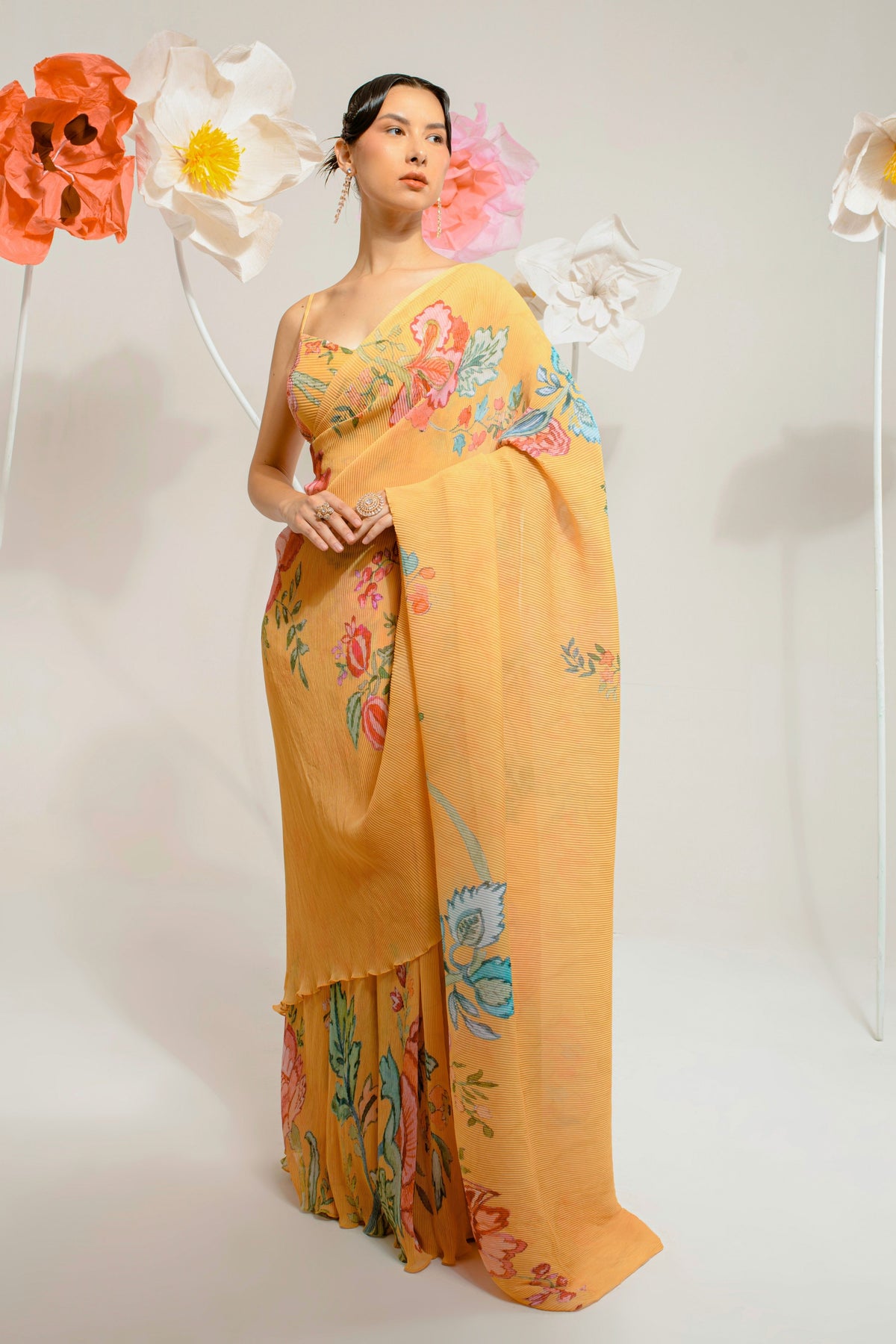 Cadmium Yellow Hand Paint Saree