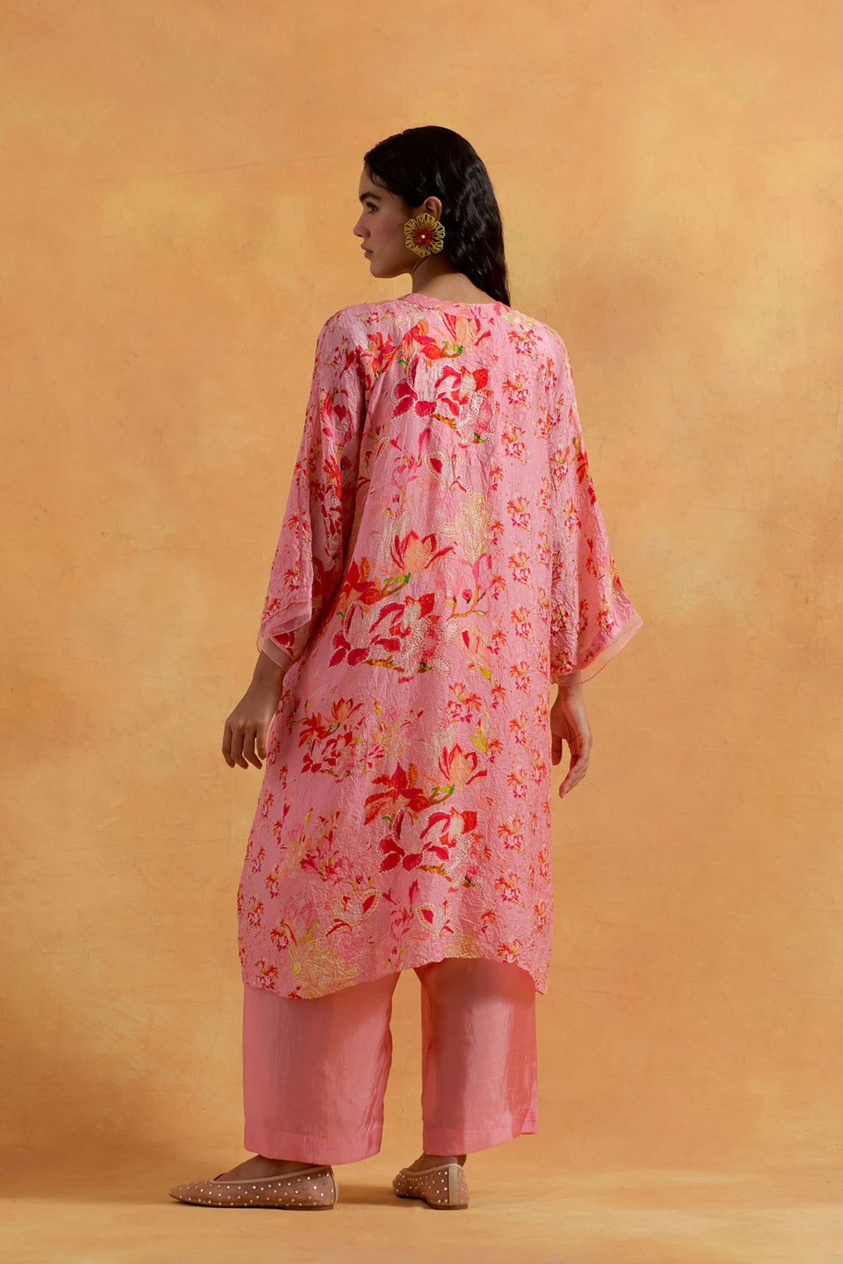 Peach Printed Kurta Set