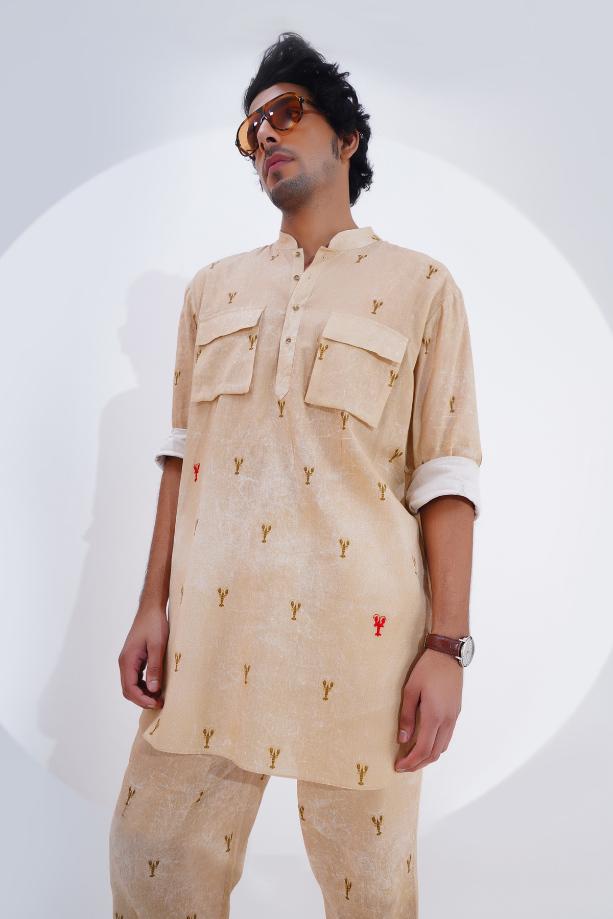 Beige Lobster Printed Kurta Set