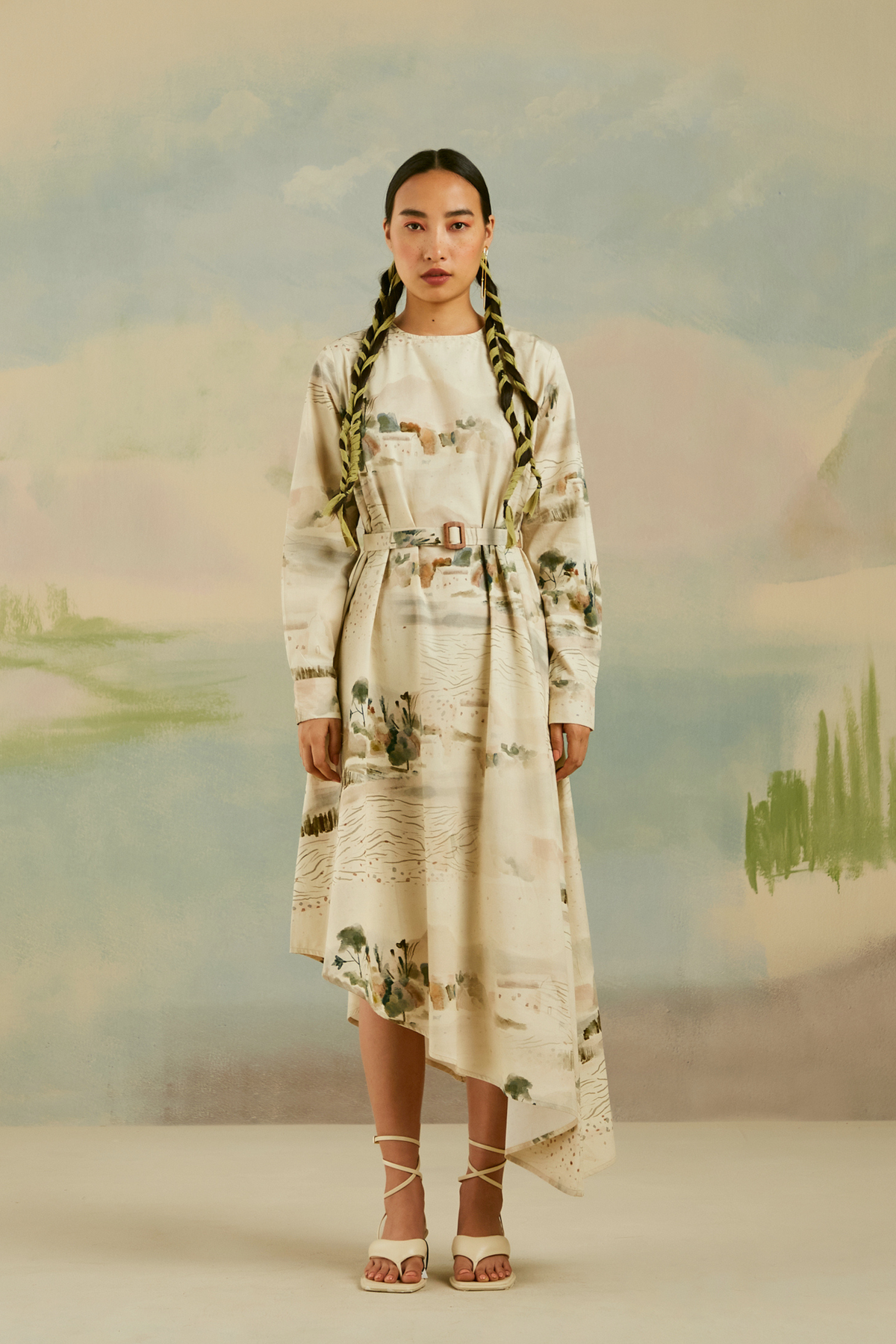 Modern Toile Asymmetrical Dress