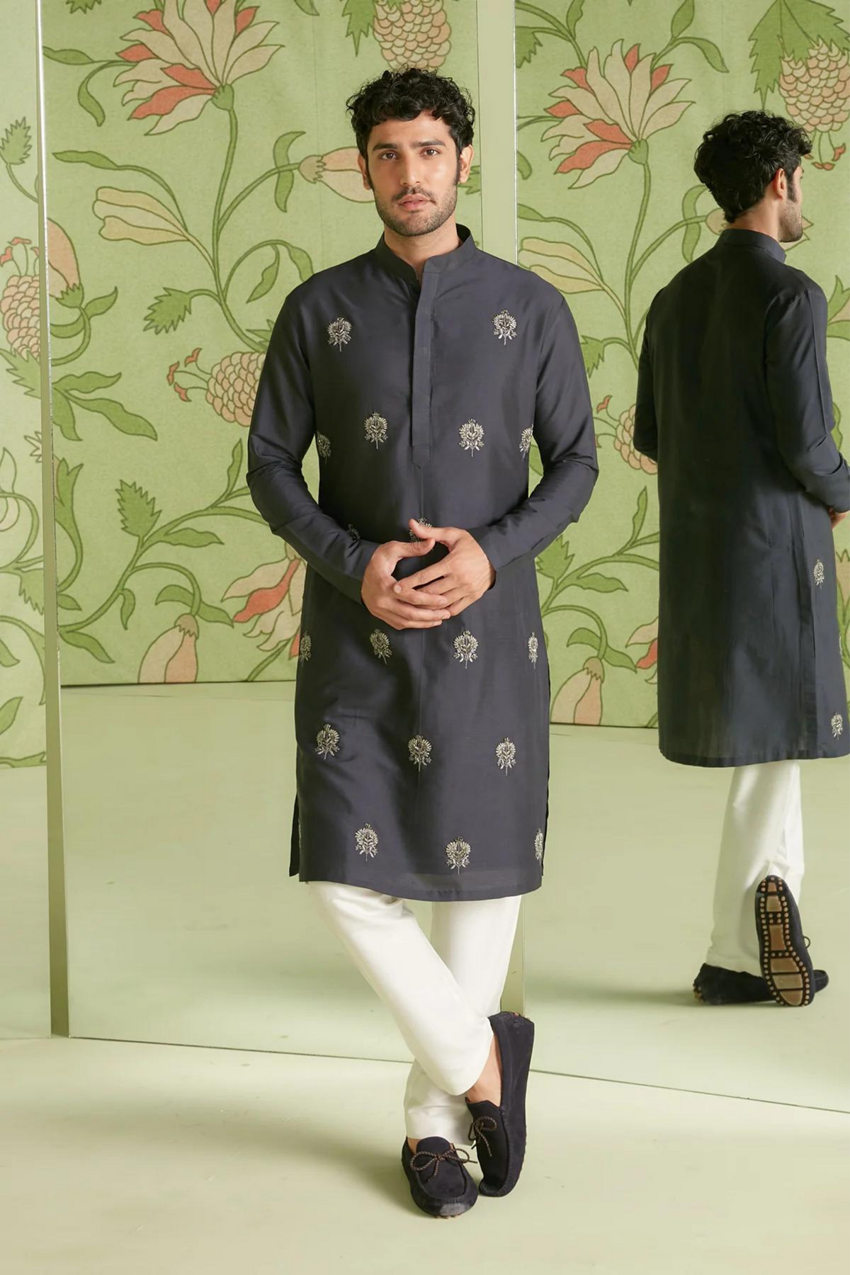 Charcoal grey kurta set