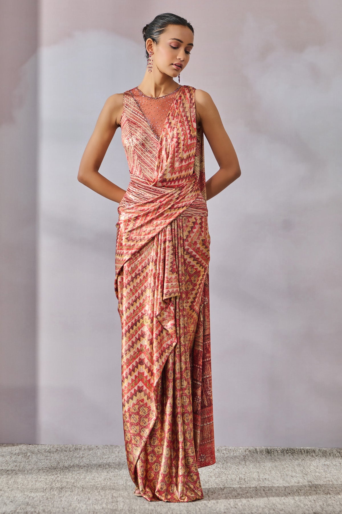 Abstract Geometric Print Concept Saree