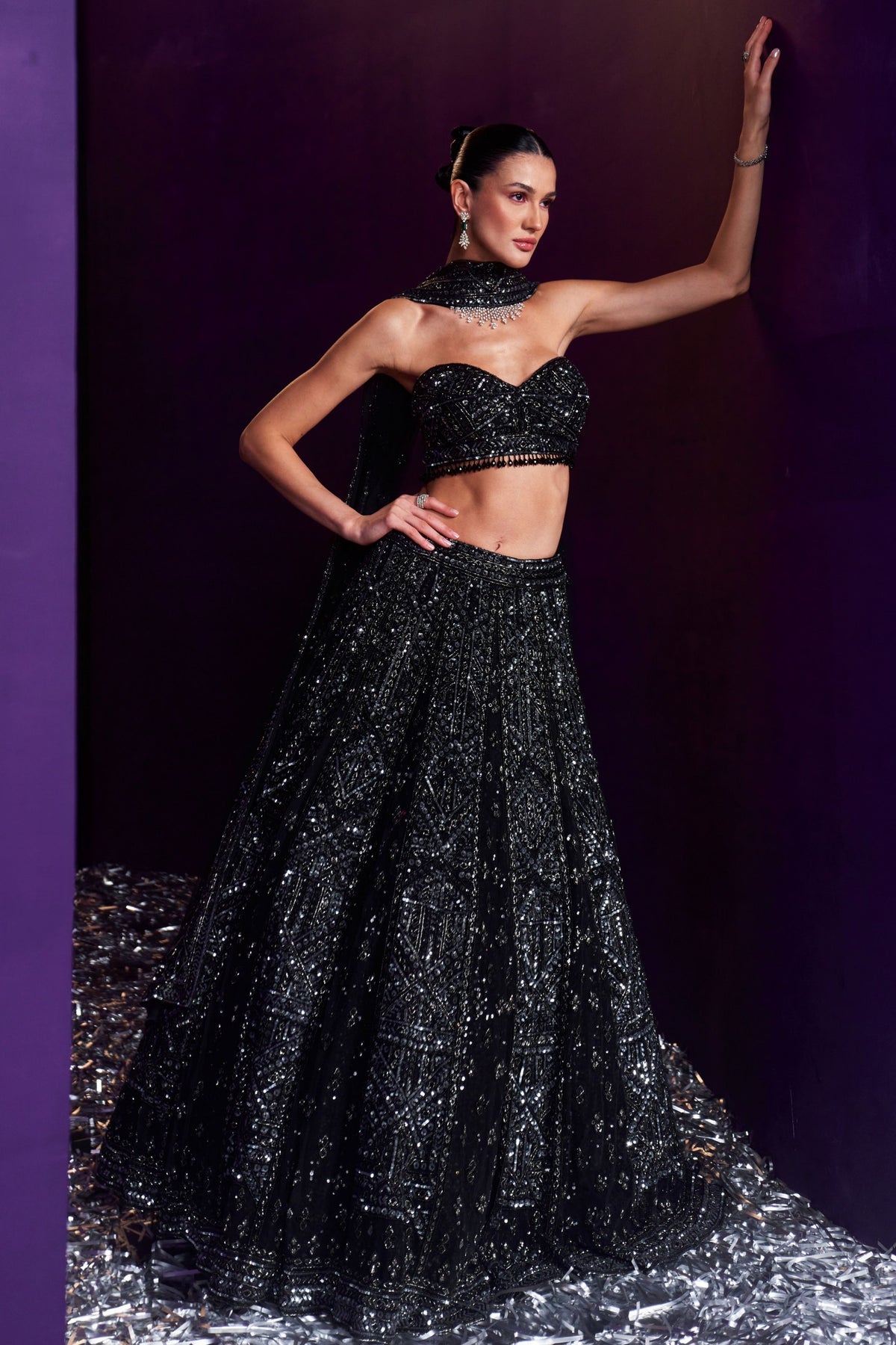 Black Gun Metal Lehenga Set