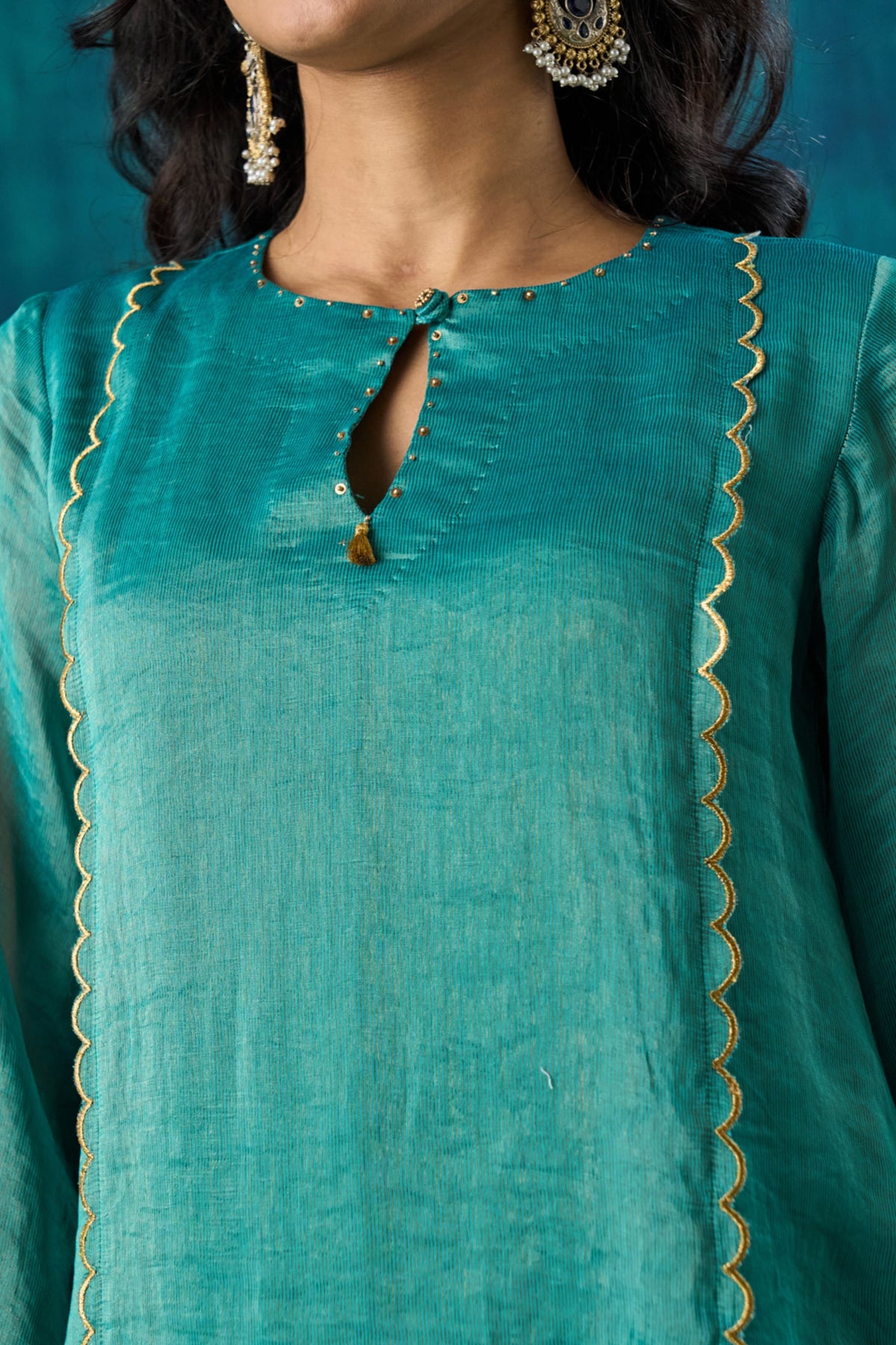 Teal Zari Stripe Kurta Sets