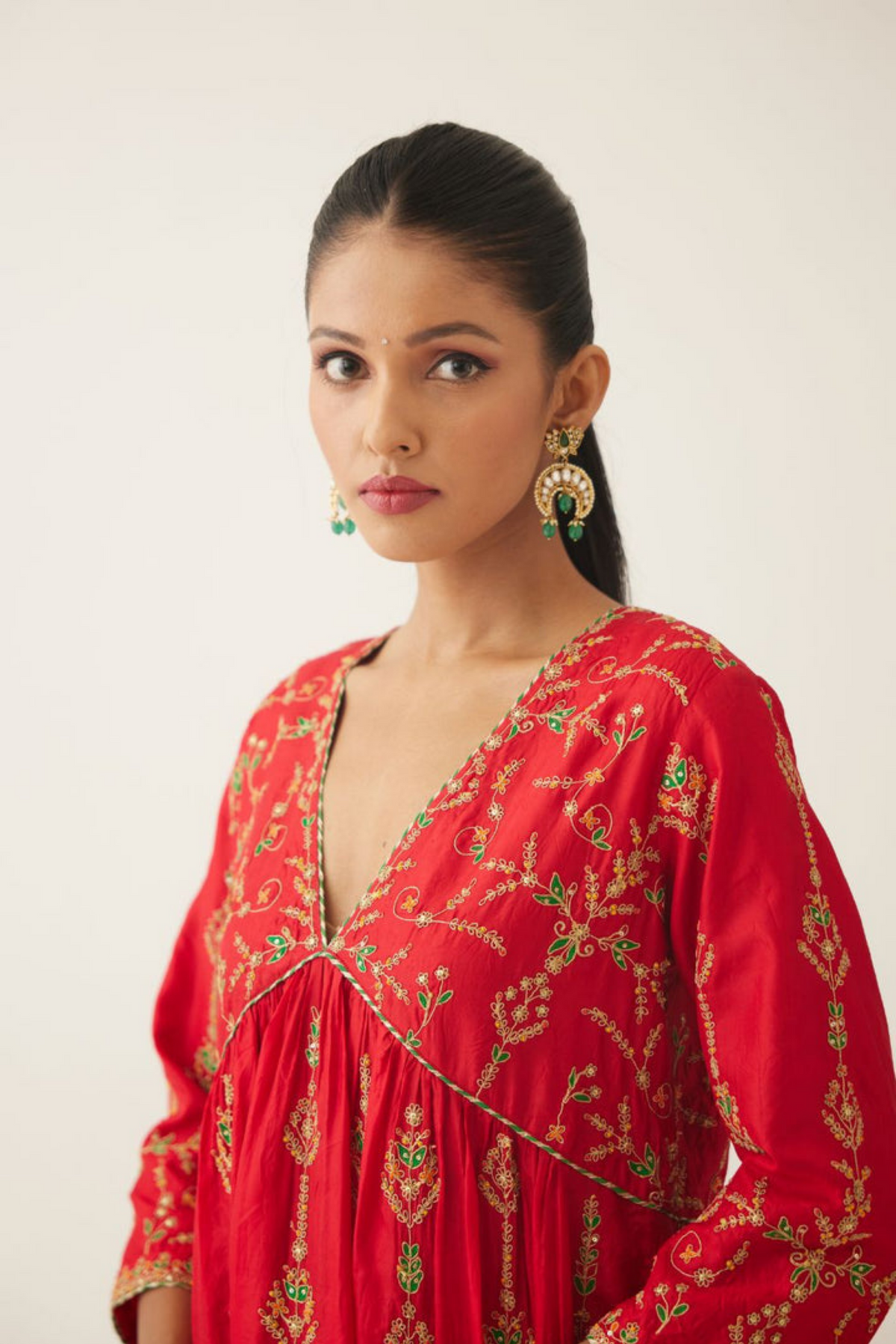 Red Silk Embroiderd Kurta Set