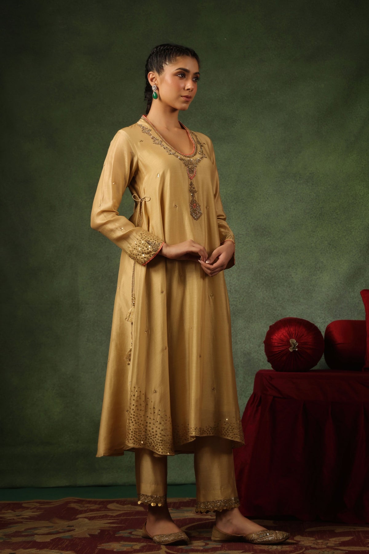 Beige Paan Buta Kurta Set