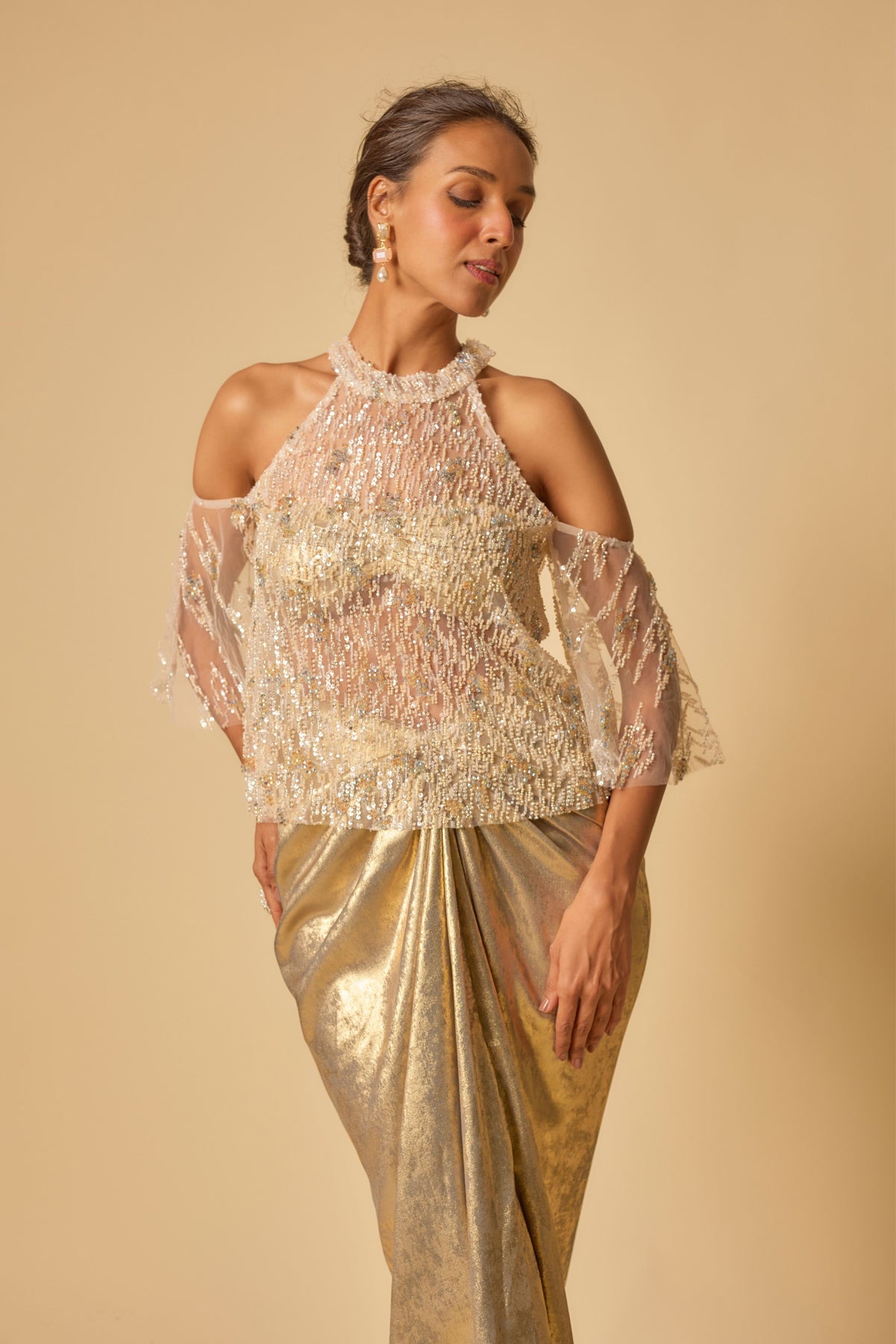 Gold Metallic Embroidered cape set