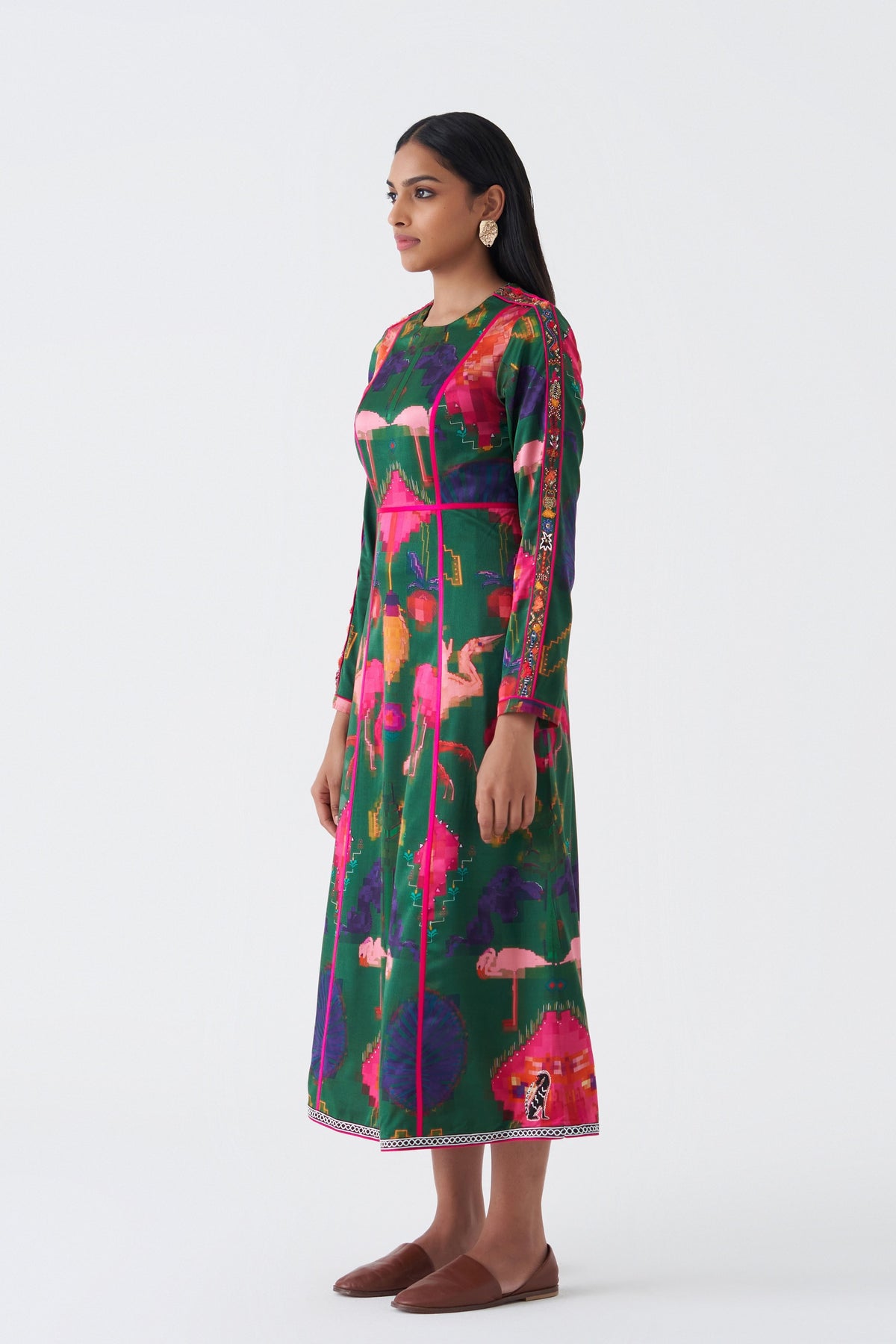 Print and Embroidered Oaxaca Verde Dress