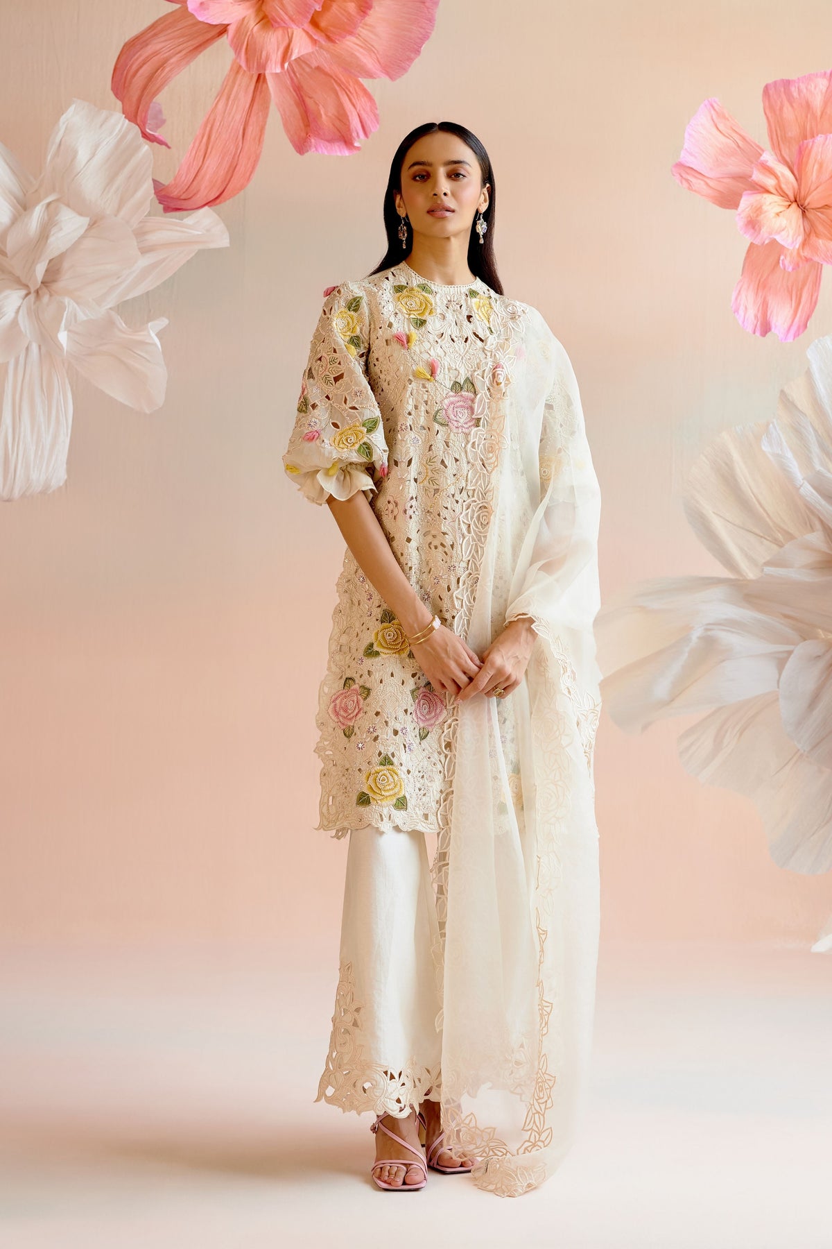 Ivory Floral Cutwork Kurta Set