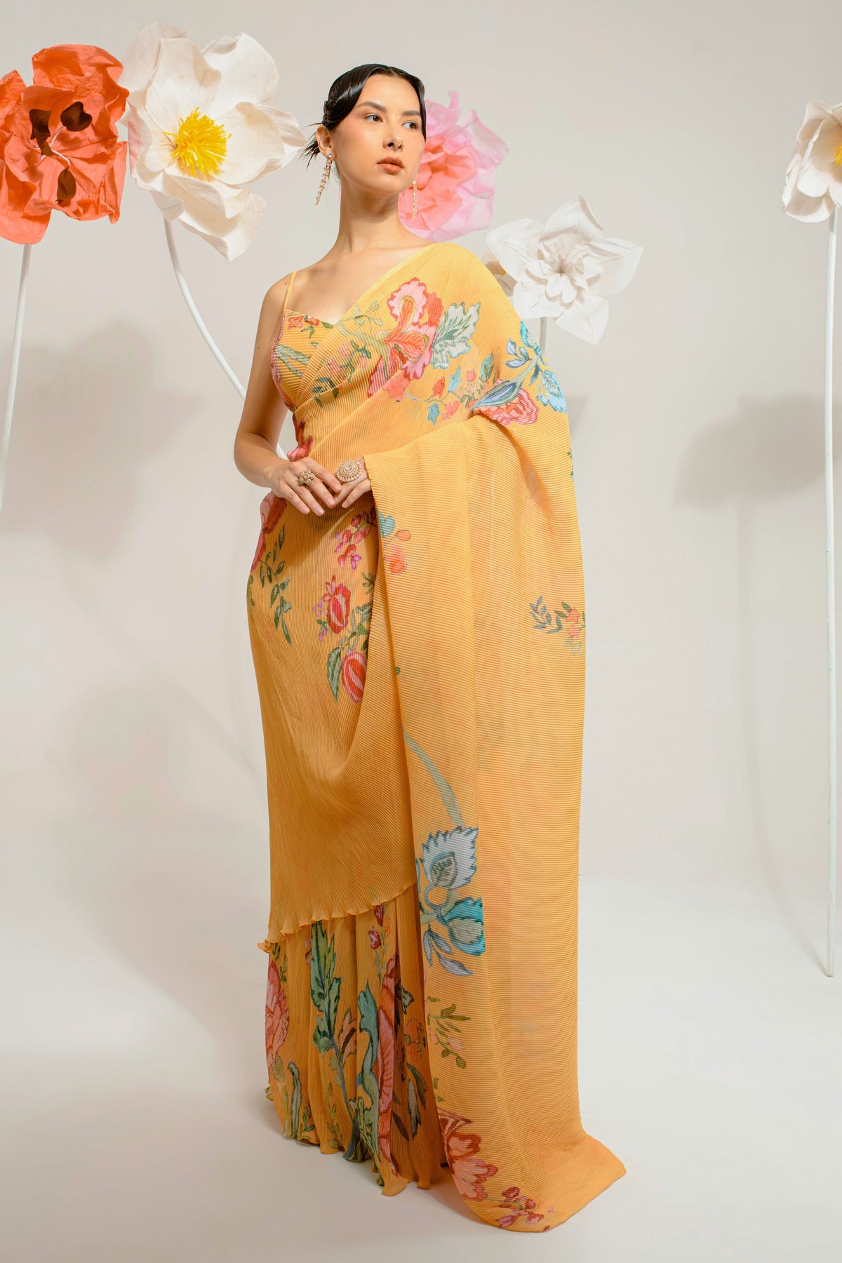 Cadmium Yellow Hand Paint Saree