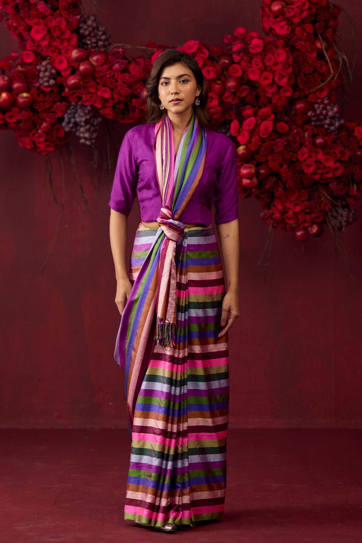 Playful Cascade Striped Saree