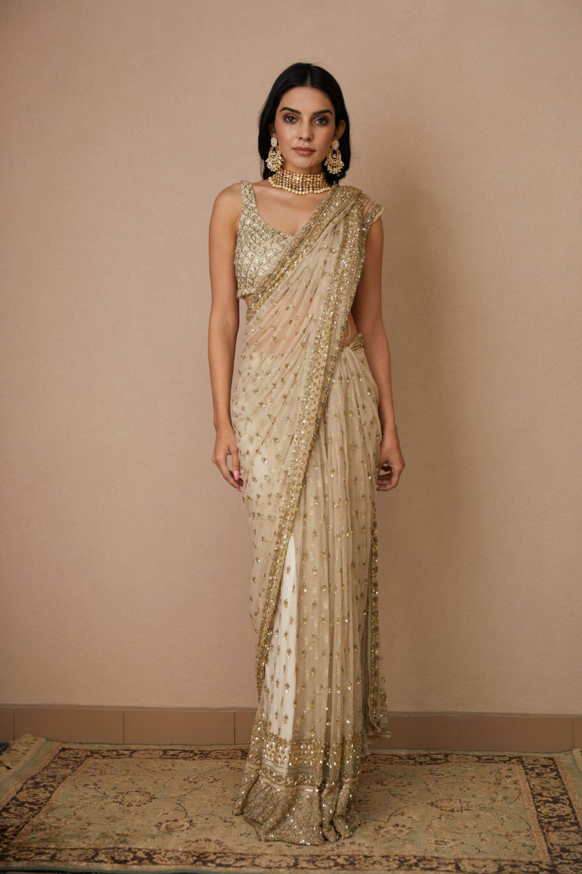 Off White Saree Set